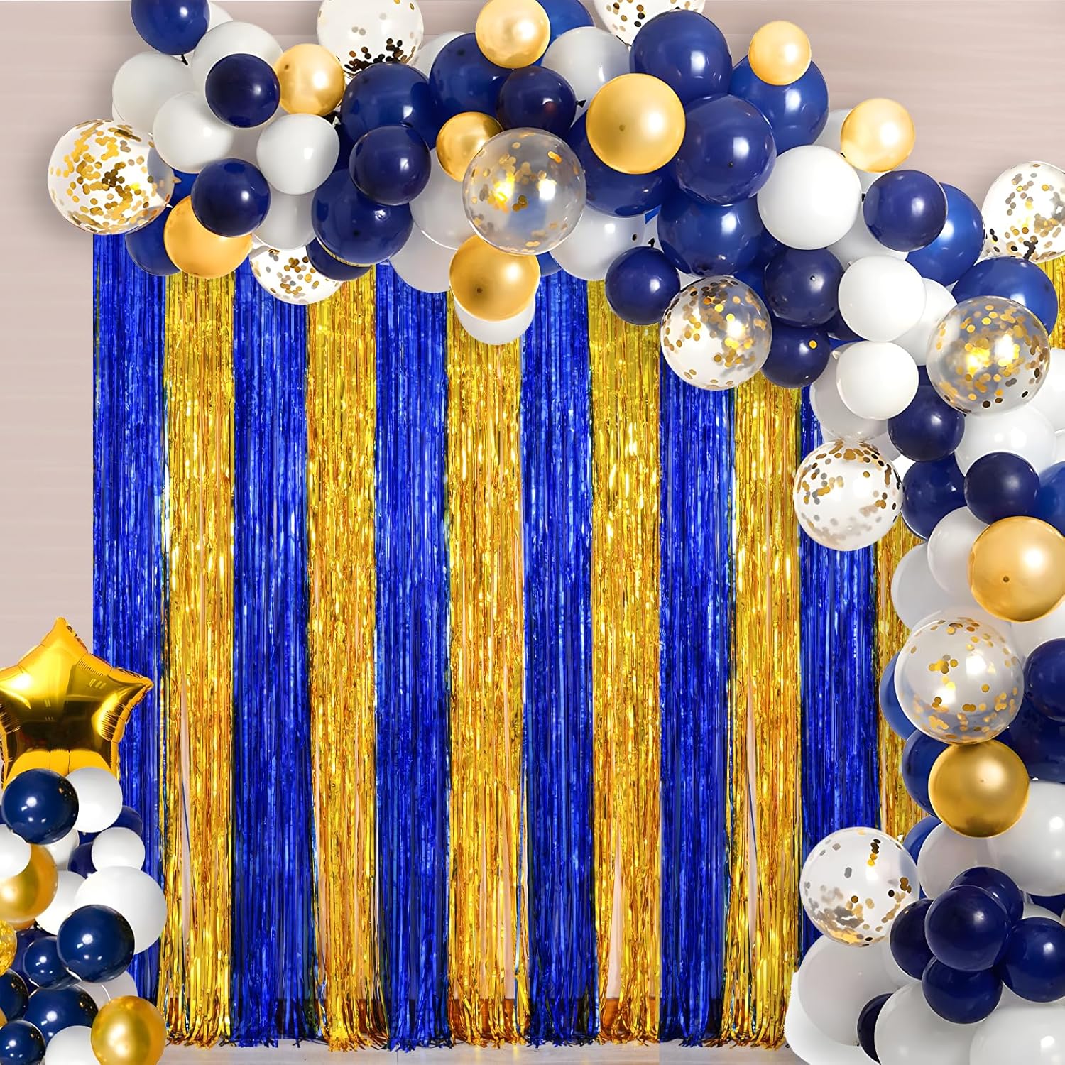 LOLStar 2 Pack Blue and Gold Foil Fringe Curtains