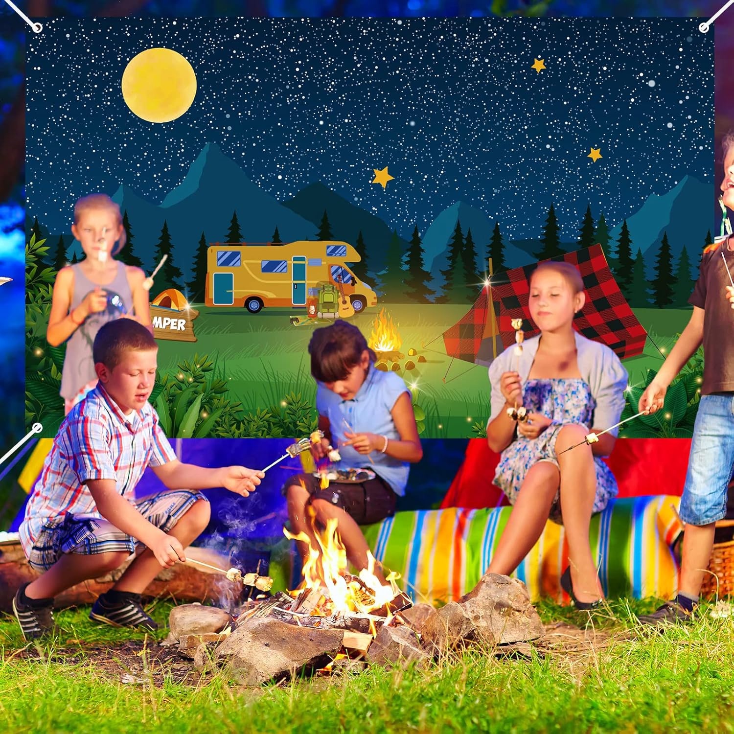Remerry Camping Backdrop Photo Background for Parties 708 x 433 Inch