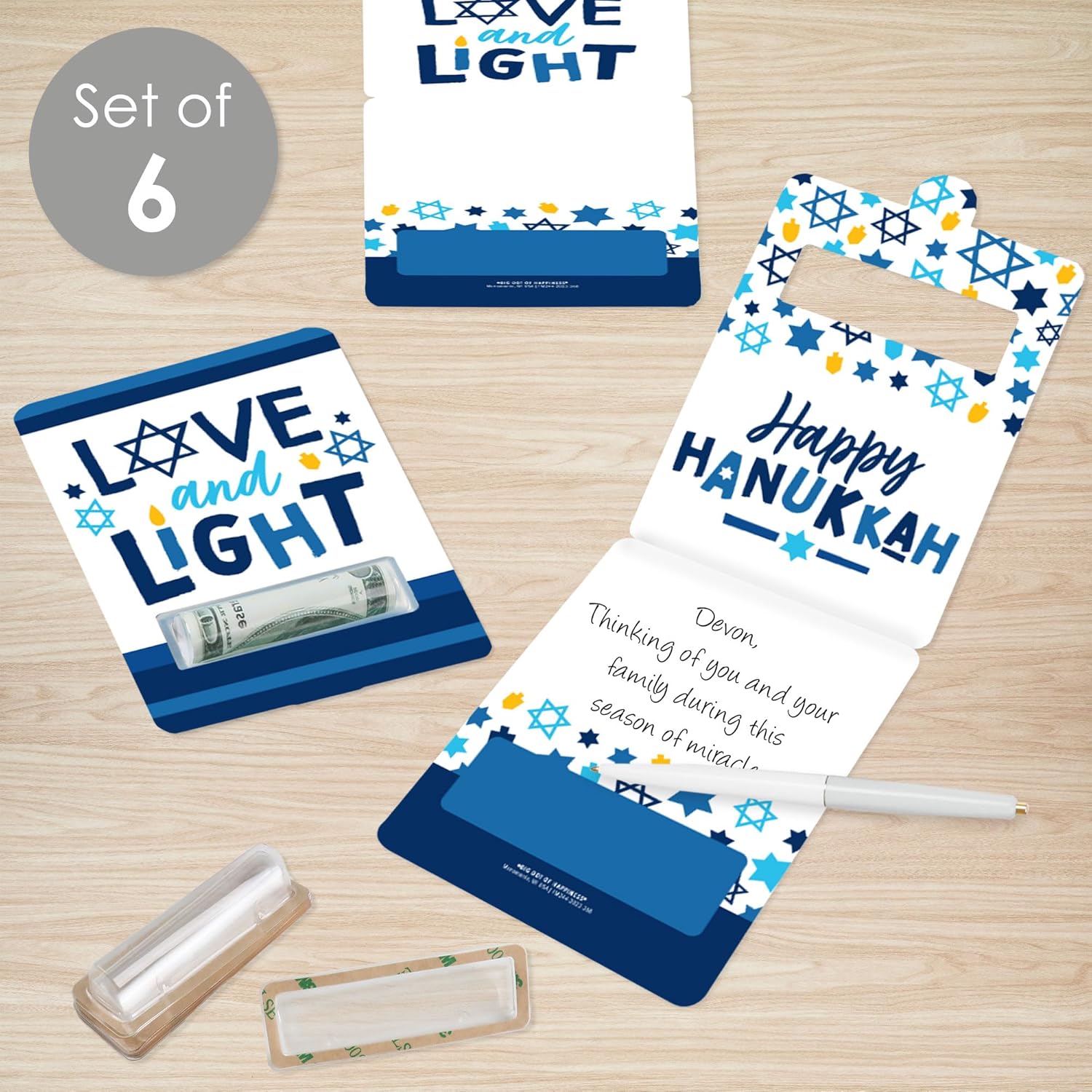 Big Dot of Happiness Hanukkah Menorah Money Holder Gift Set of 6