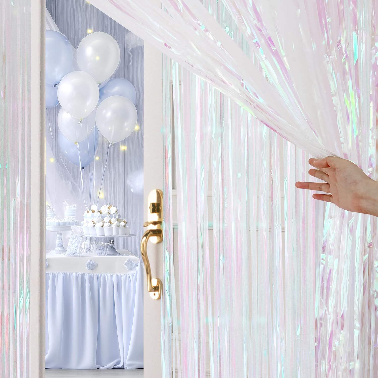 2 Pack White Iridescent Streamers Backdrop