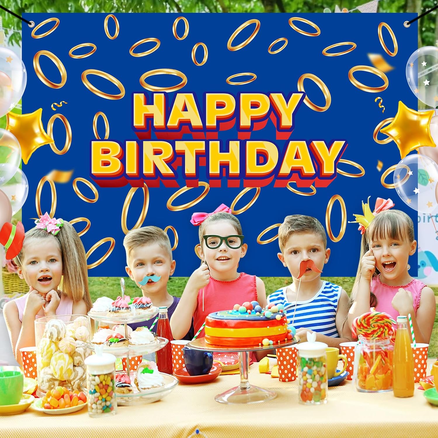 5x3ft Cartoon Game Hedgehog Birthday Party Backdrop Set