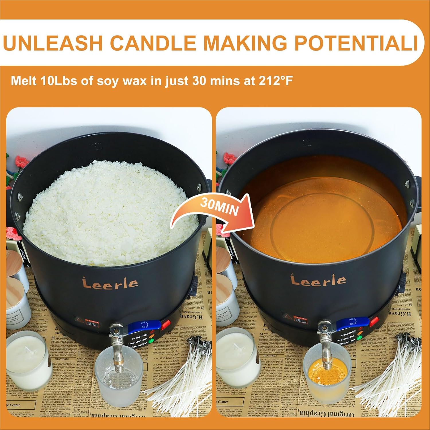 Leerie 10Qts Commercial Wax Melter for Candle Making