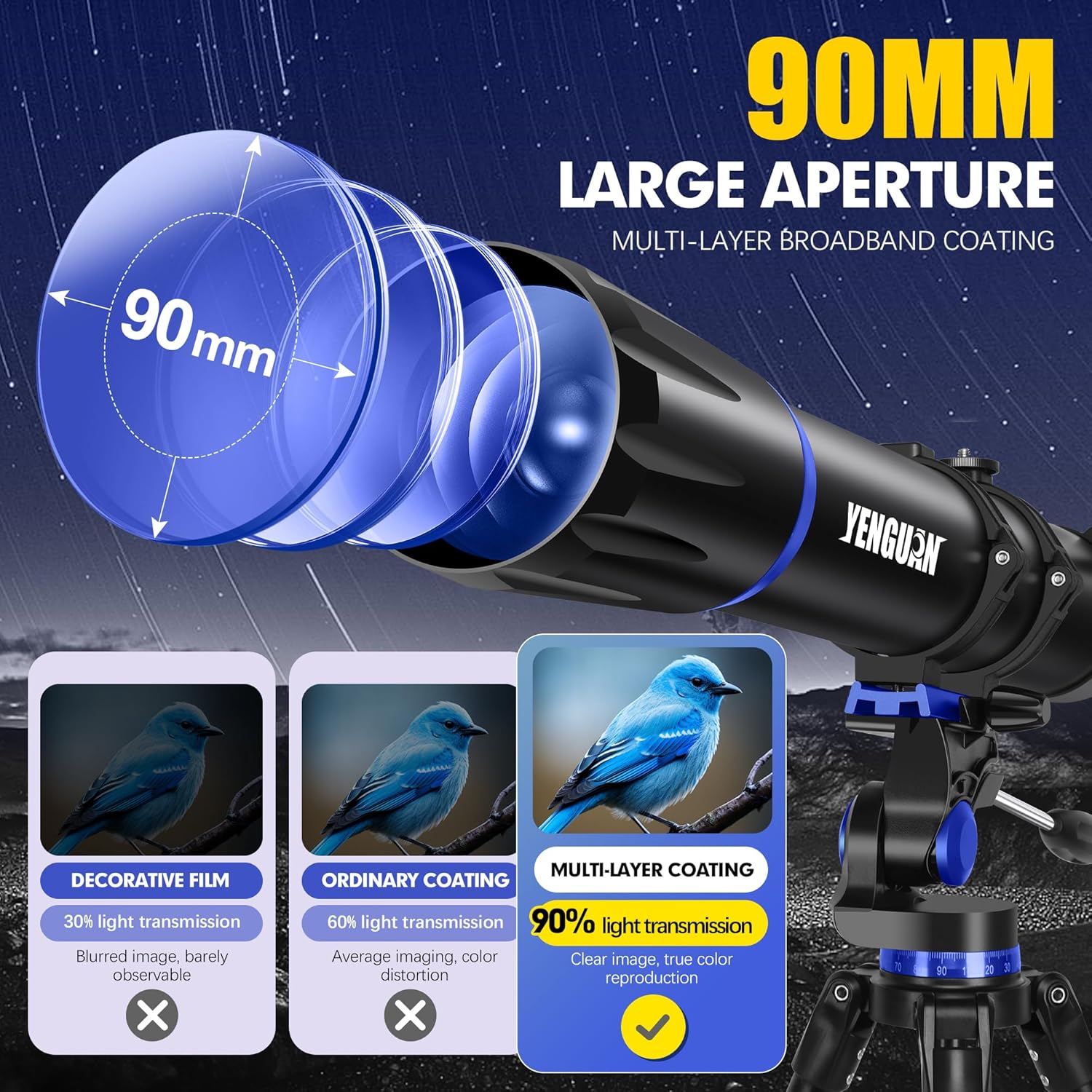 Yenguan 90mm Aperture Telescope with Tripod and Phone Adapter