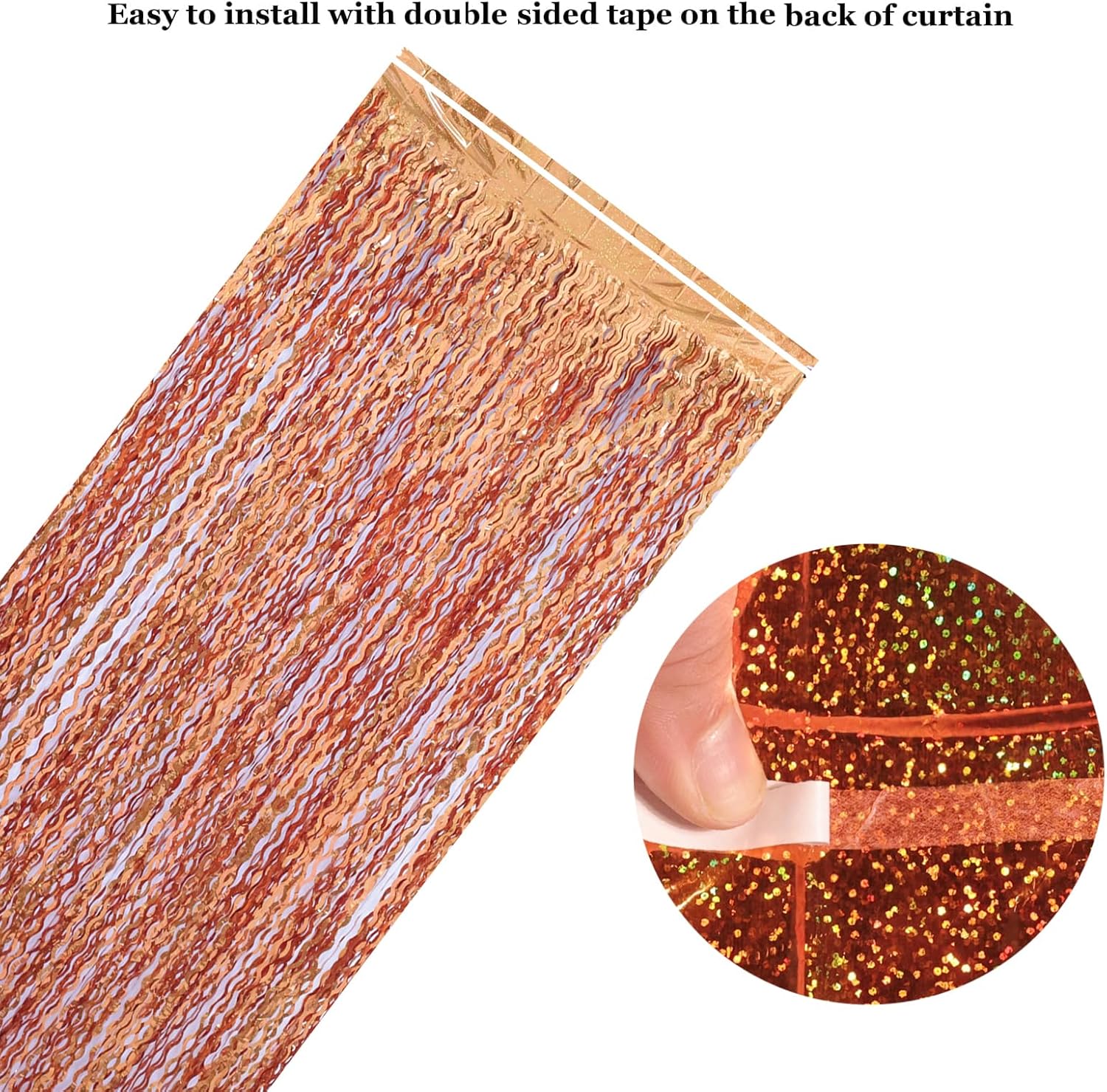 Orange Foil Wavy Fringe Backdrop Curtains 4 Pack