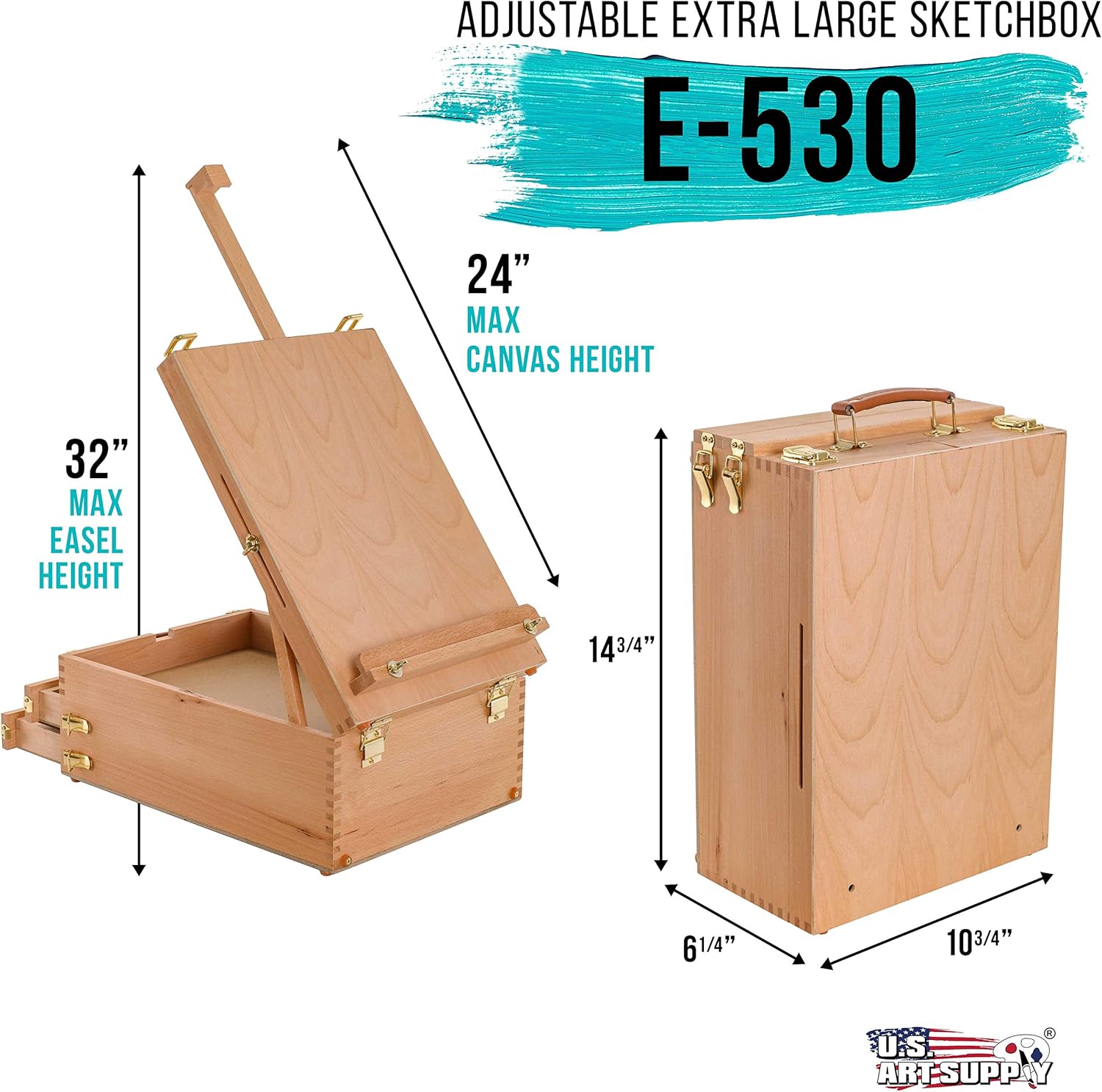 US Art Supply Extra Large 2 Drawer Wood Easel with Storage