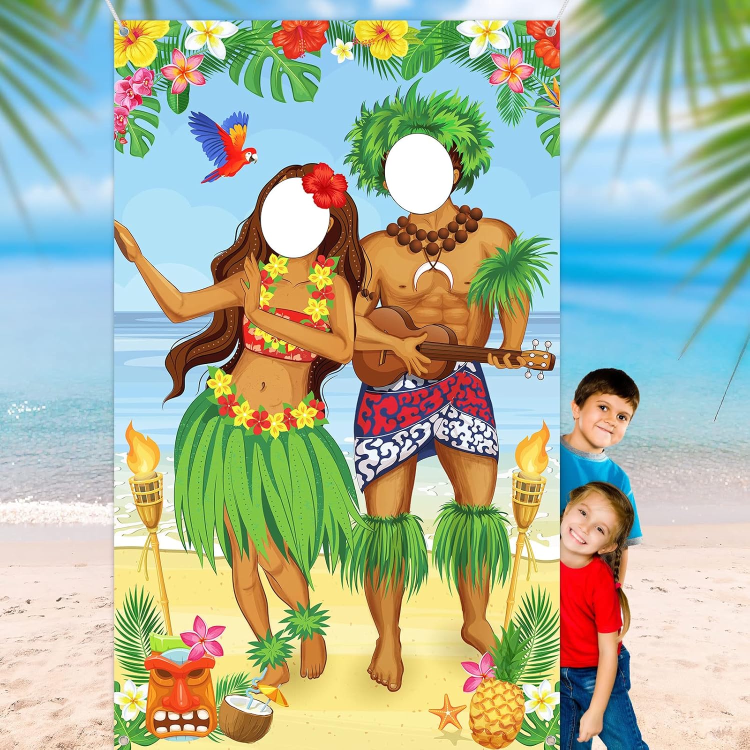 Frienda Luau Couple Photo Door Banner for Tropical Party
