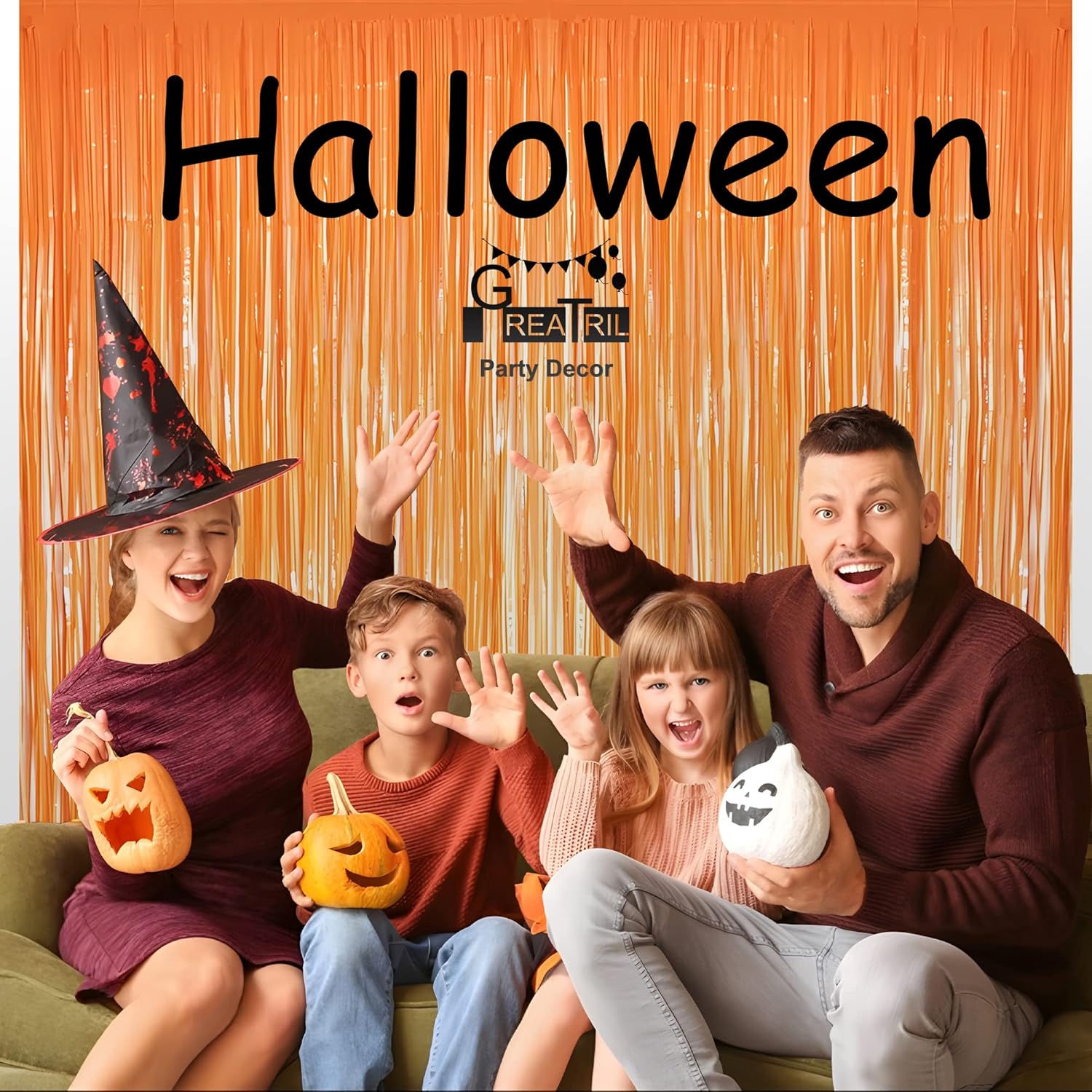 Orange Tinsel Curtain Party Backdrop 2 Pack