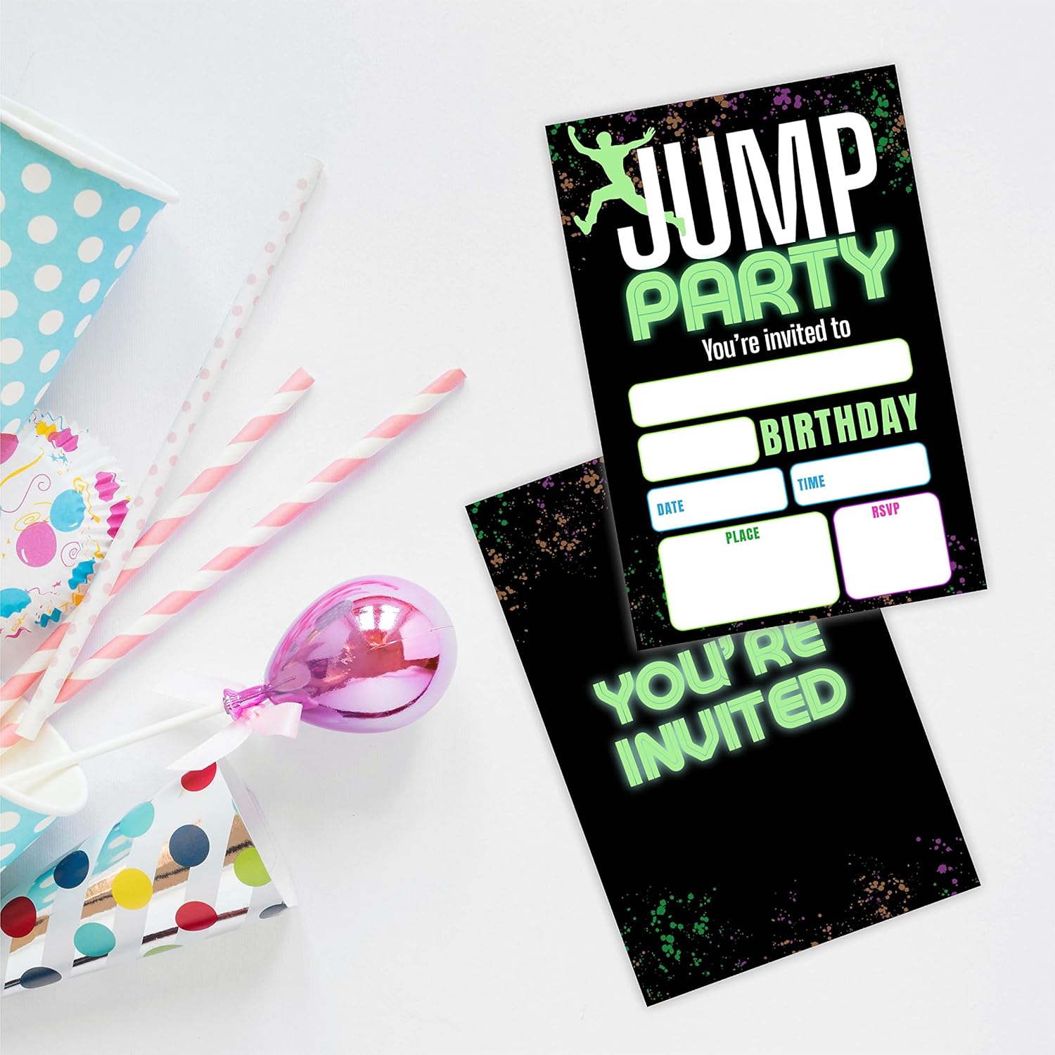 GREOXG Jump Party Birthday Invitations 20 Count With Envelopes