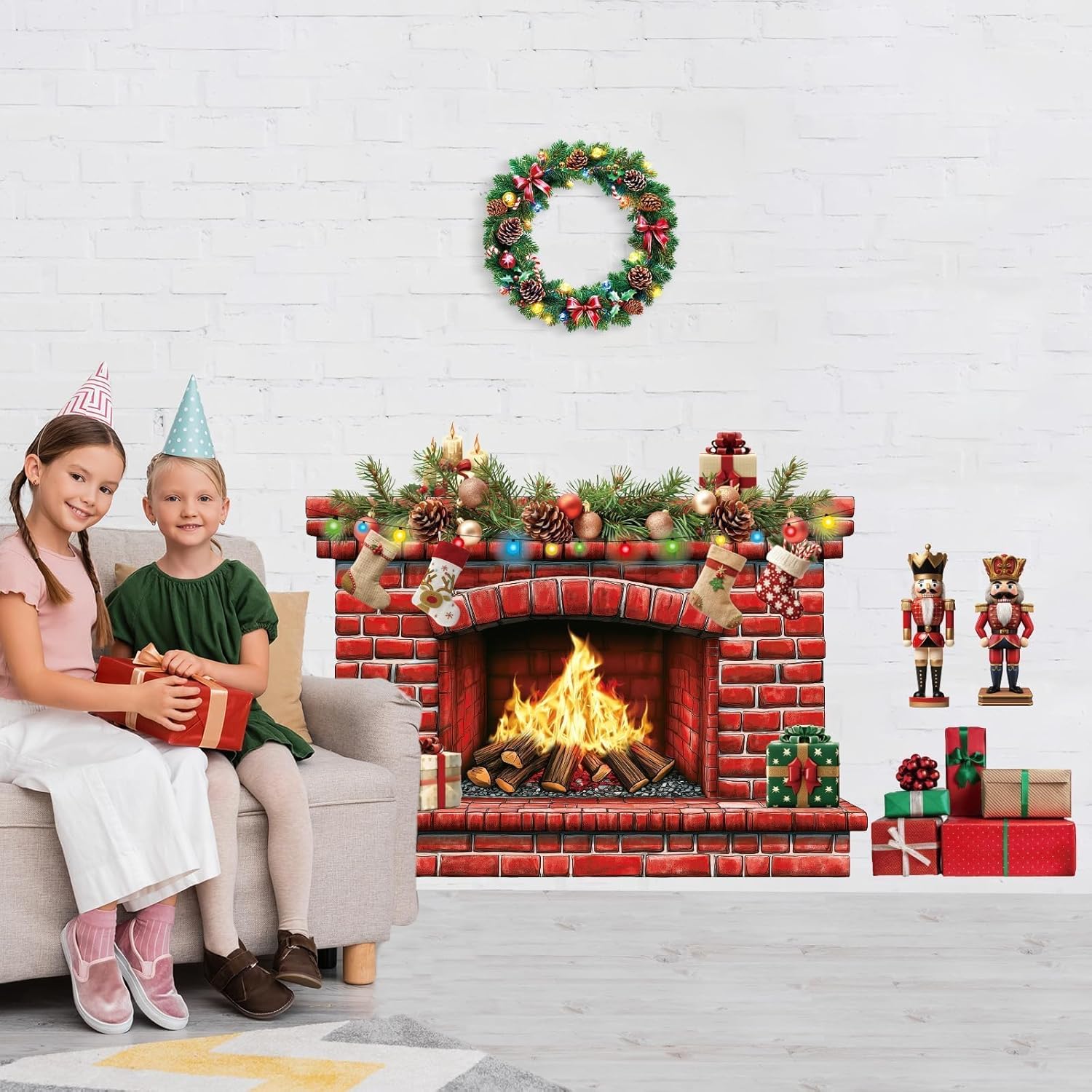 Christmas Fireplace Bulletin Board Decor Set 415x34 Inch