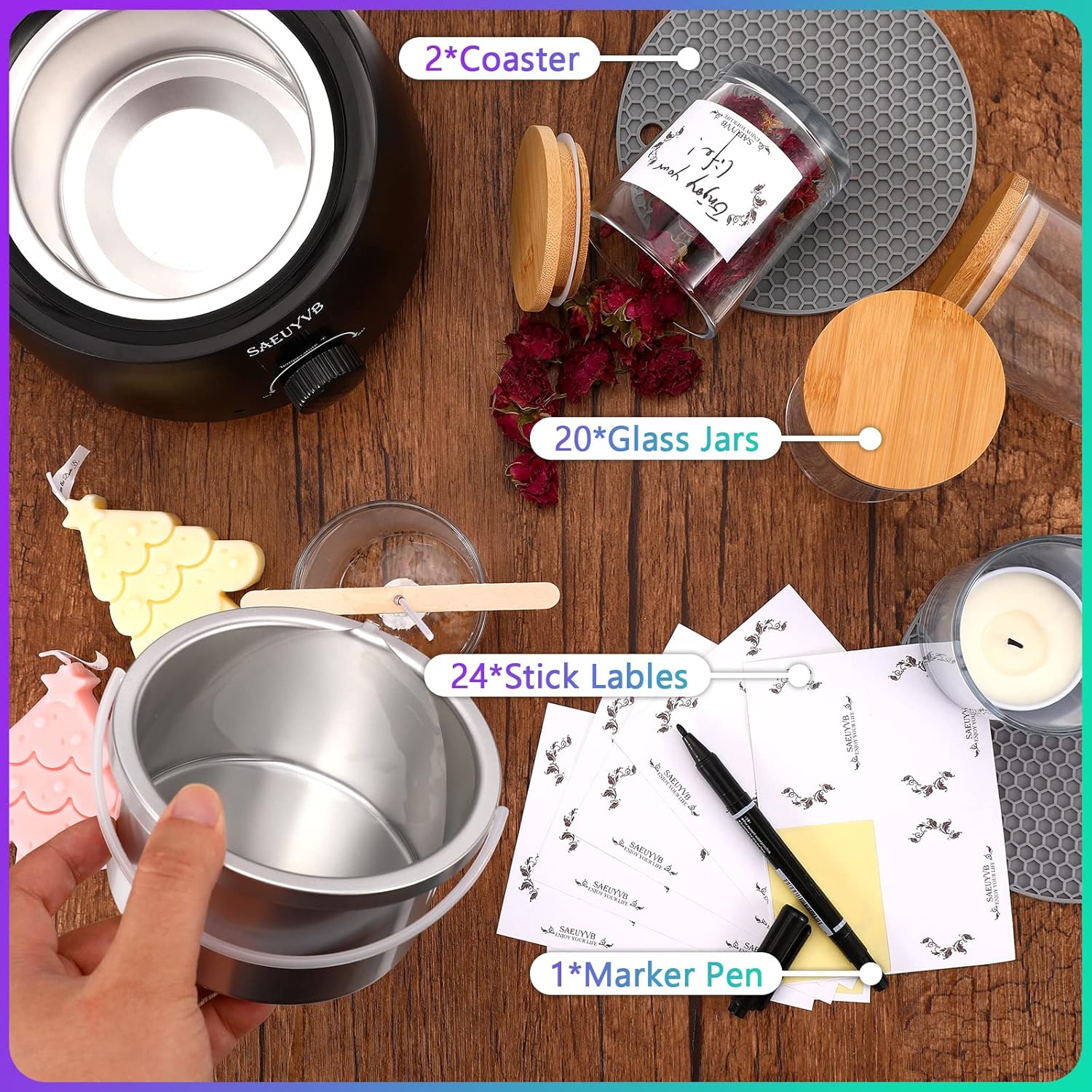 20 Piece Candle Jar Set with Lids and Labels