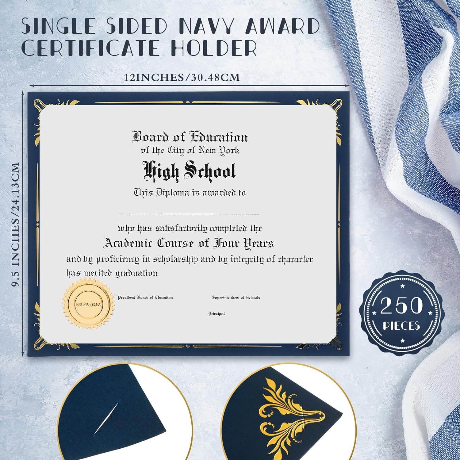 Fainne 250 Pcs Gold Foil Certificate Covers
