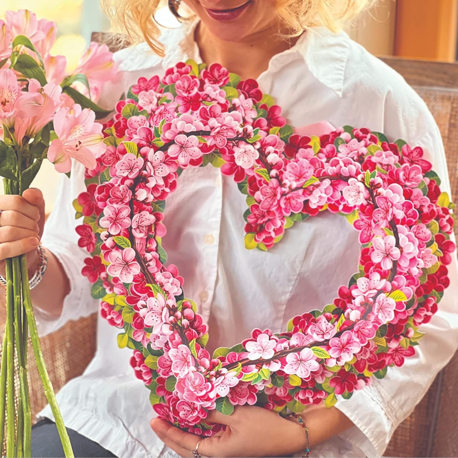 Cherry Blossom Heart Pop Up Card Wreath 15 Inch