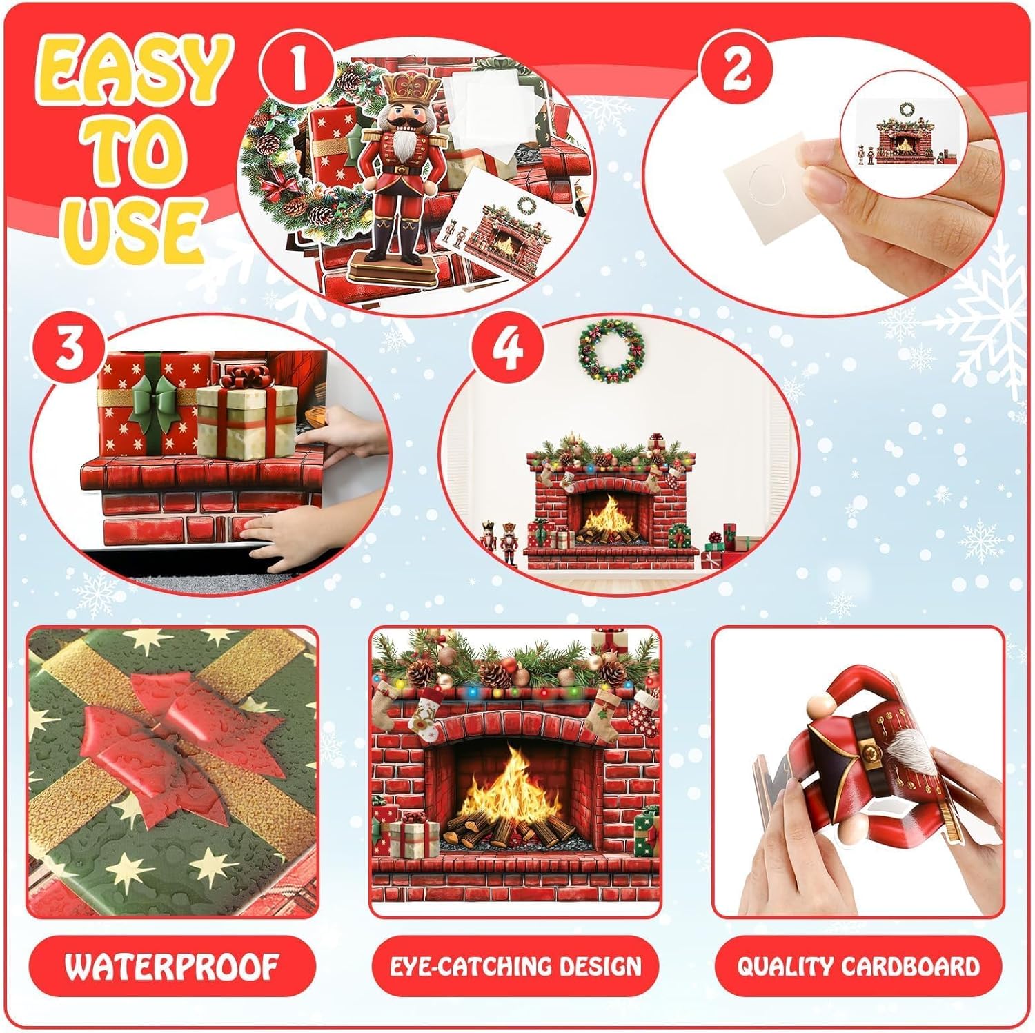 Christmas Fireplace Bulletin Board Decor Set 415x34 Inch