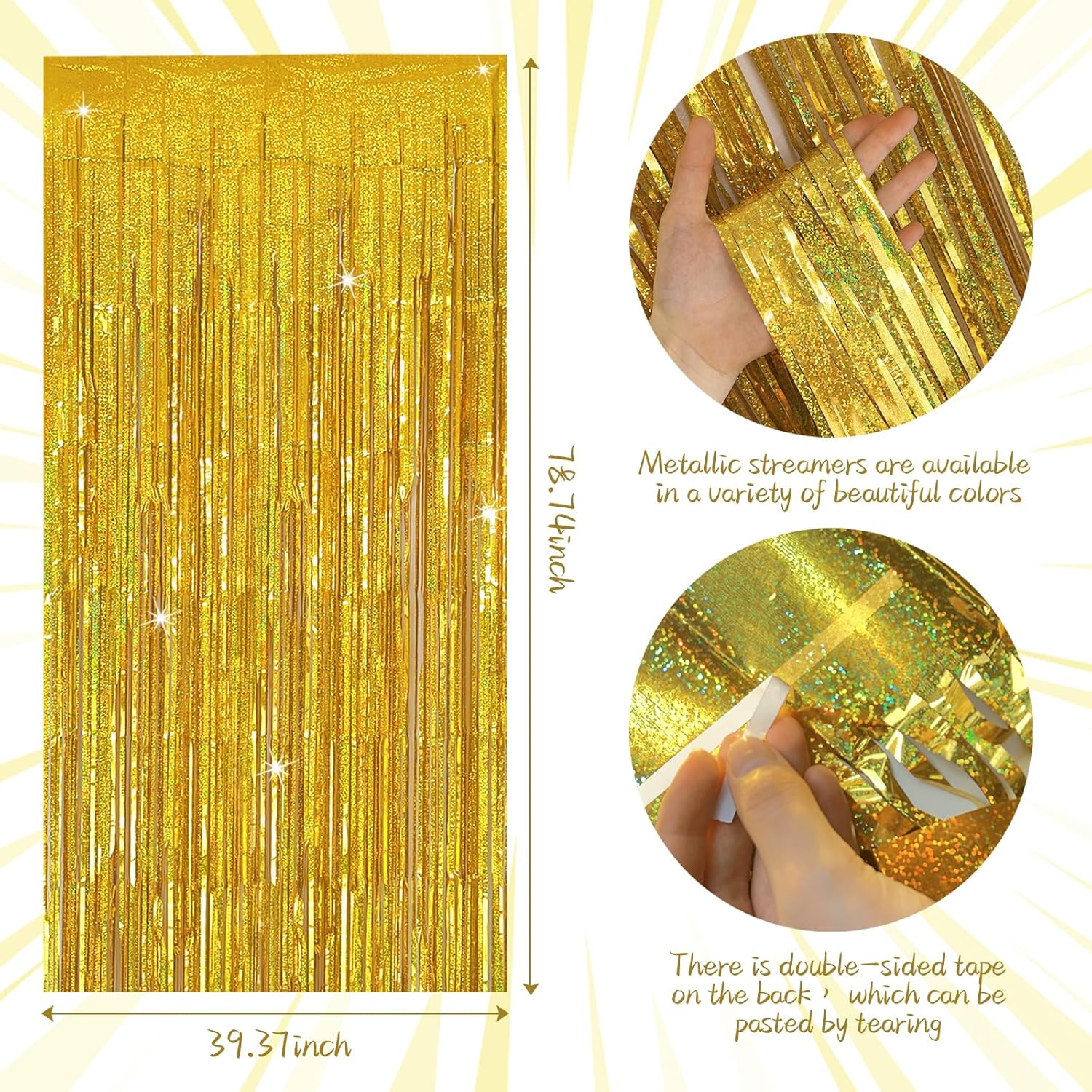Tinsel Curtain Gold Birthday Decorations 2 Packs