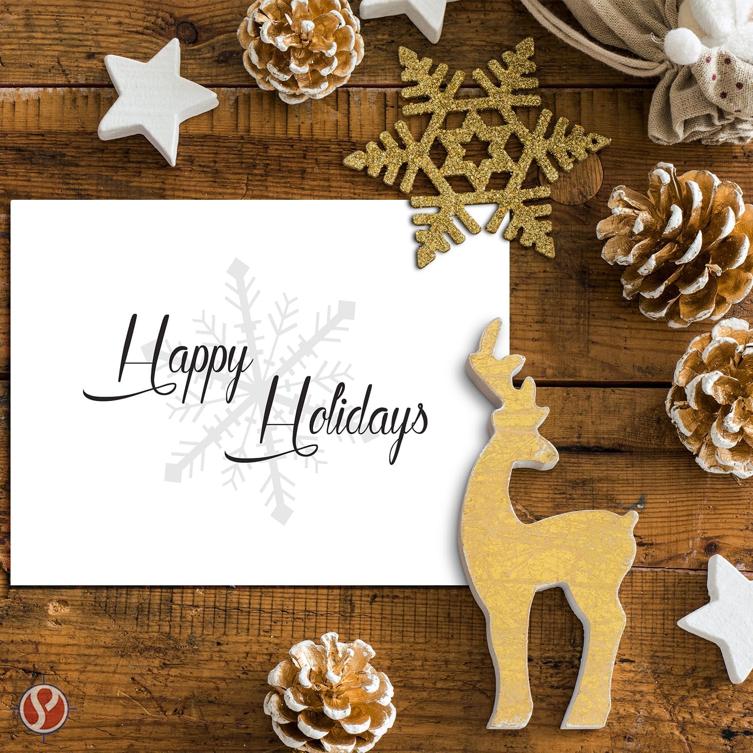 Happy Holidays Elegant White Fold Over Cards with Envelopes 25 per Pack