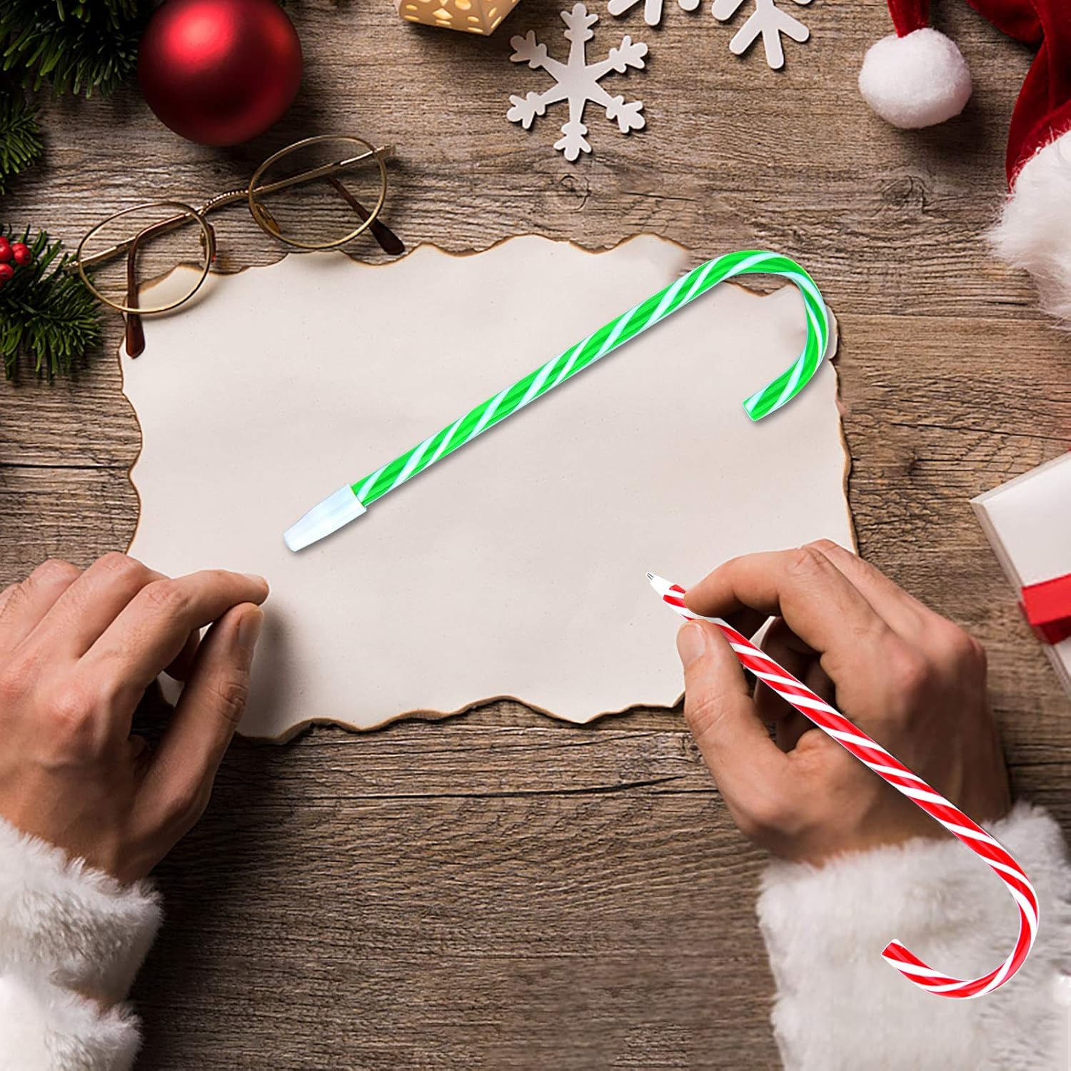 Candy Cane Christmas Pens with Black Ink 48PCS