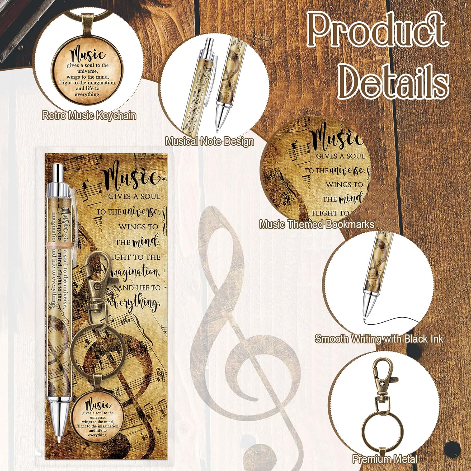 Spakon Music Themed Gift Set with Pens Keychains Bookmarks