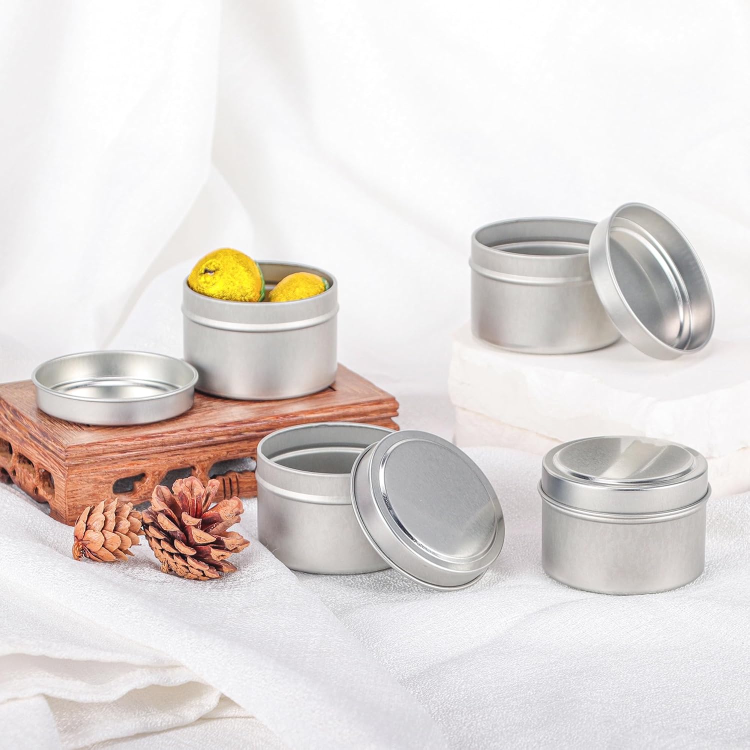 24 Pack Silver Candle Tins with Lids Candle Making Jars for DIY
