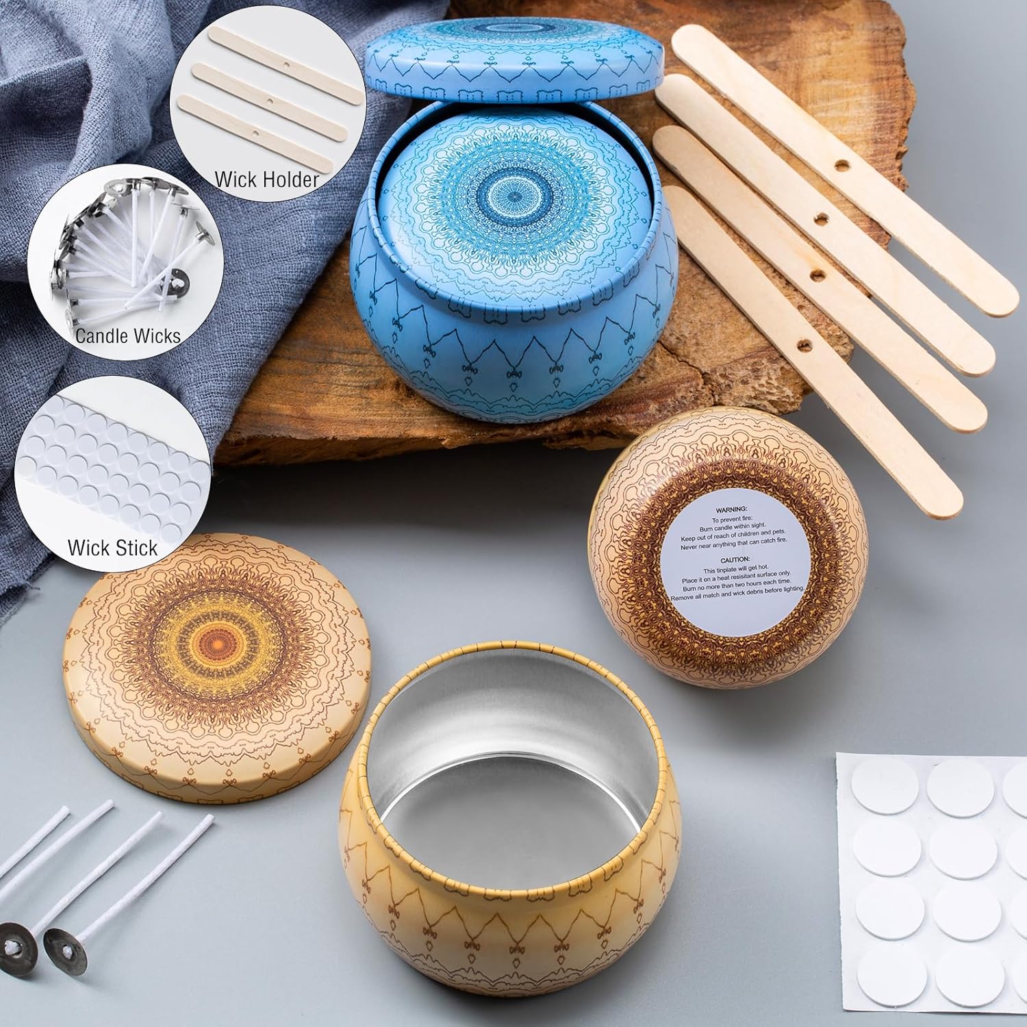 Domivirgo Candle Tins with Lid 16pcs 8 Designs