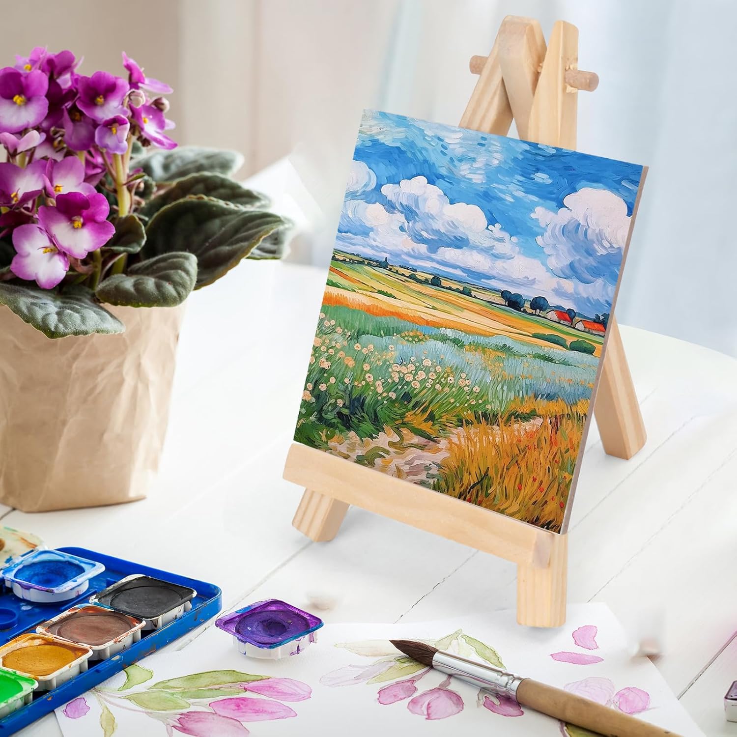 3 Inch Mini Canvas 5 Inch Mini Easel Set 6 Pieces