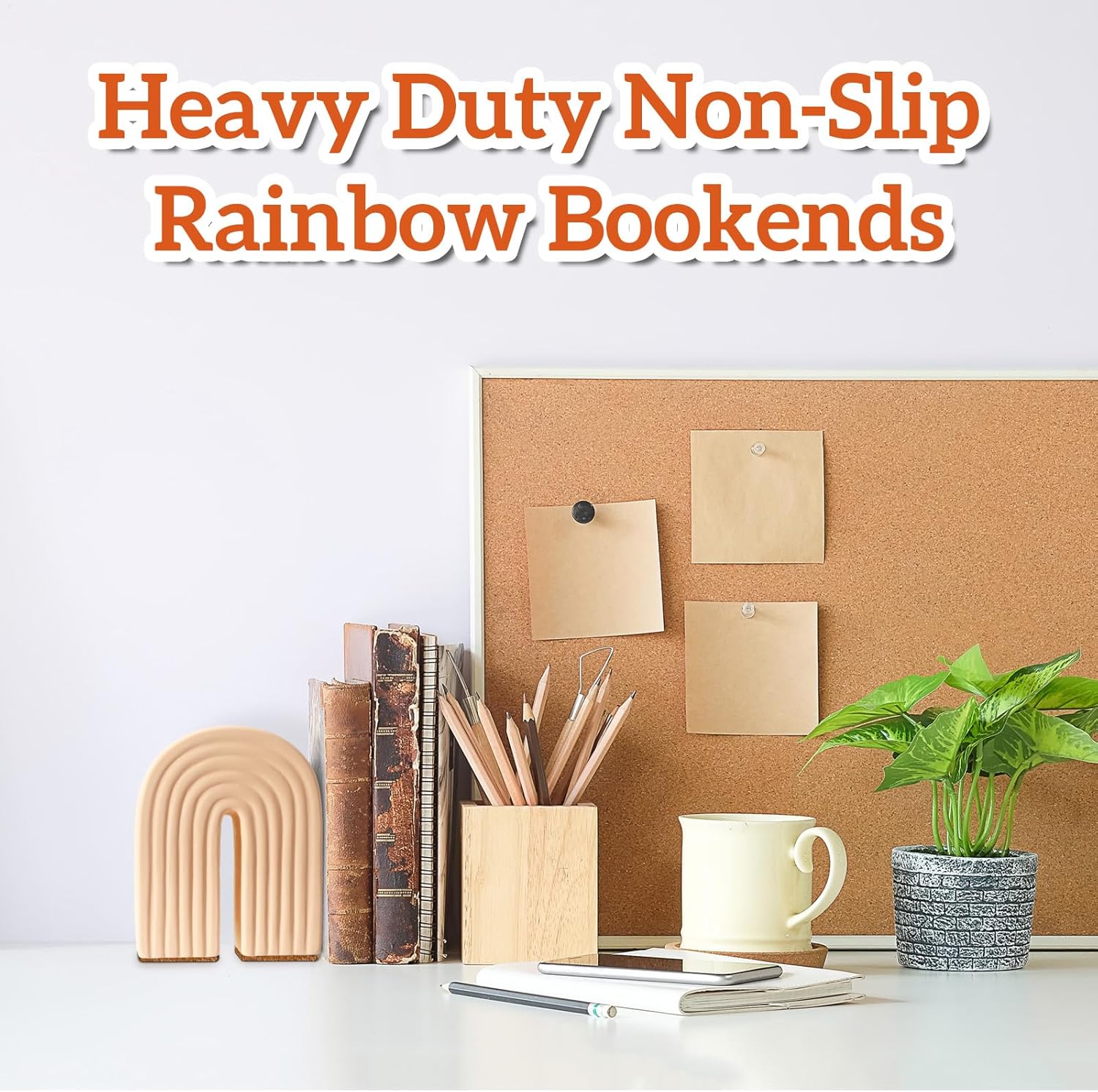 Harloon 2 Pcs Concrete Bookends Rainbow Arch Design