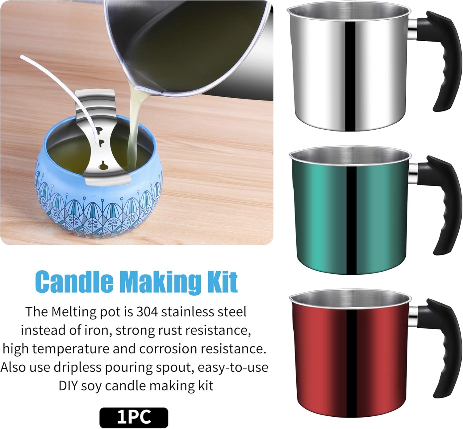 DINGPAI 44oz Double Boiler Candle Melting Pot with Spoon