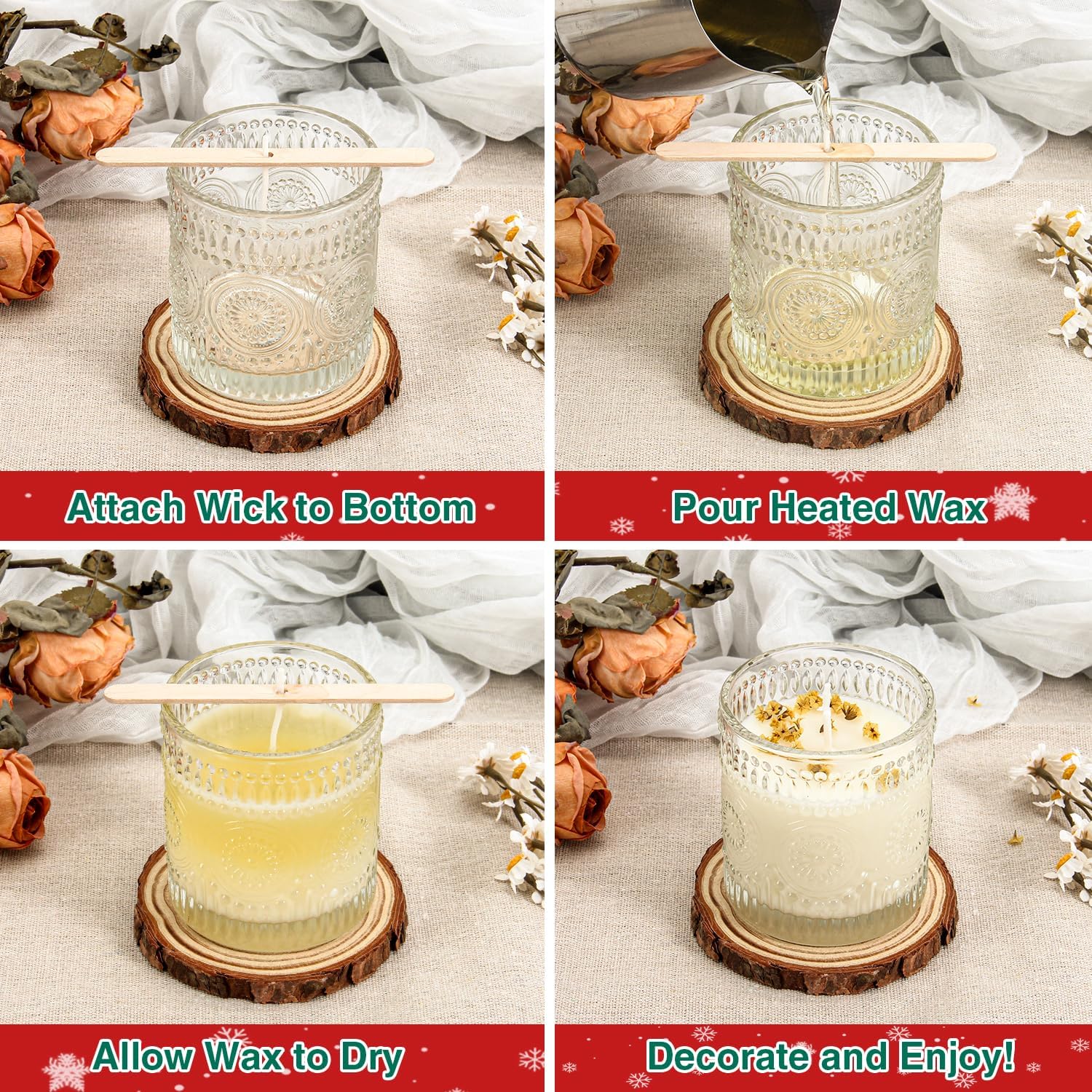 Christmas Candle Jars With Lids 12-Pack Reusable Containers