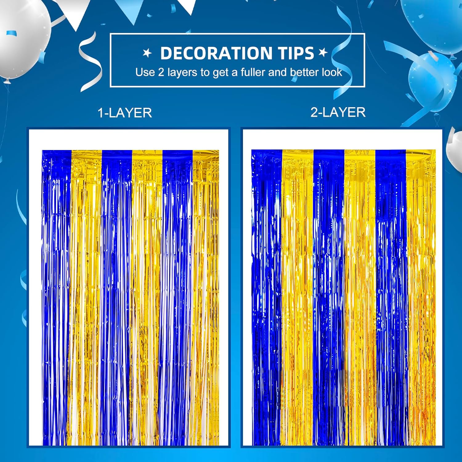 LOLStar 2 Pack Blue and Gold Foil Fringe Curtains