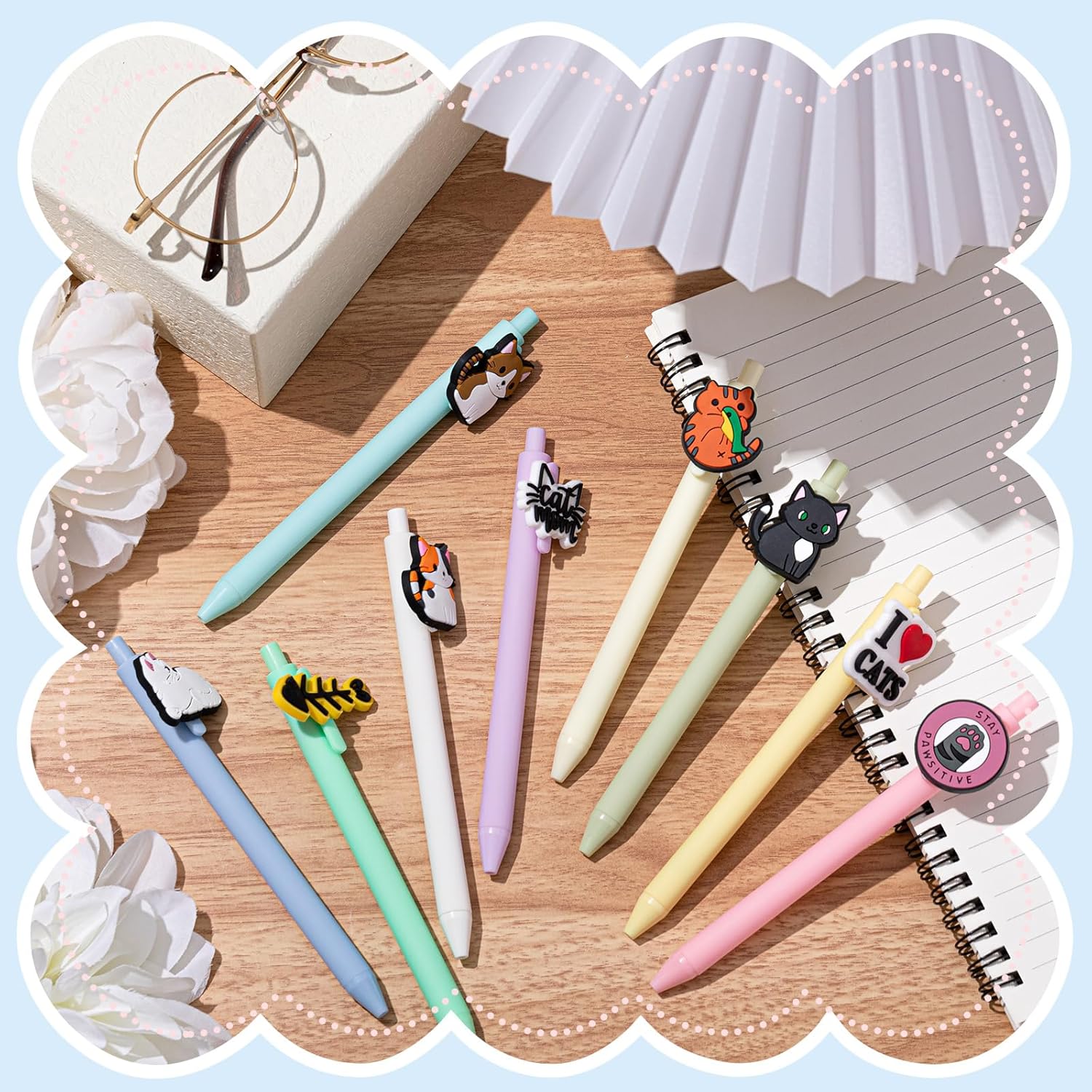 9 Pcs Cat Ballpoint Pens Set Cute Fun Writing Pens