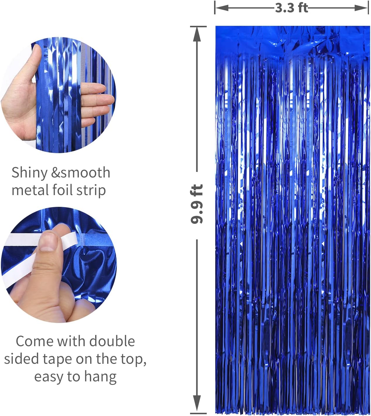 Crosize 3 Pack Foil Fringe Backdrop Curtains 33x99ft Blue