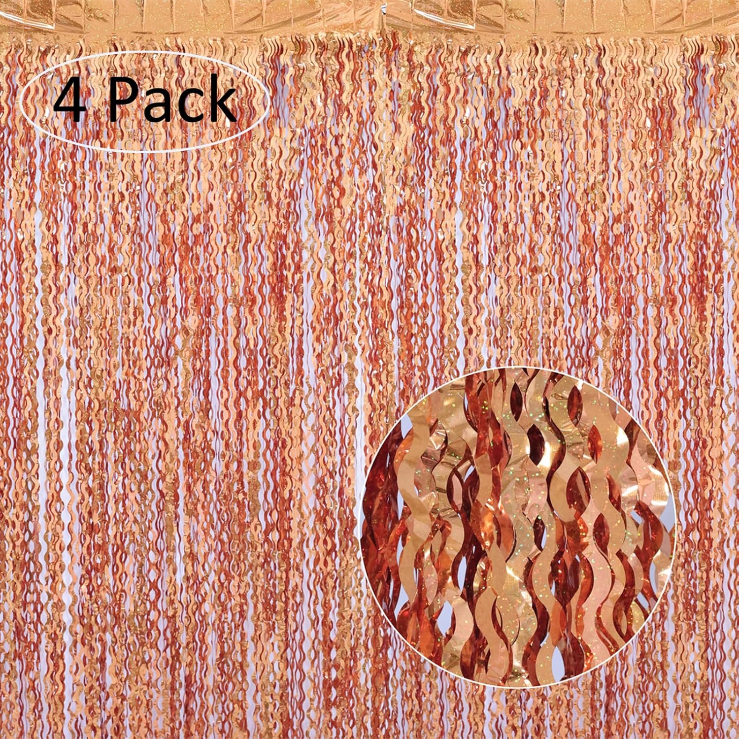 Orange Foil Wavy Fringe Backdrop Curtains 4 Pack