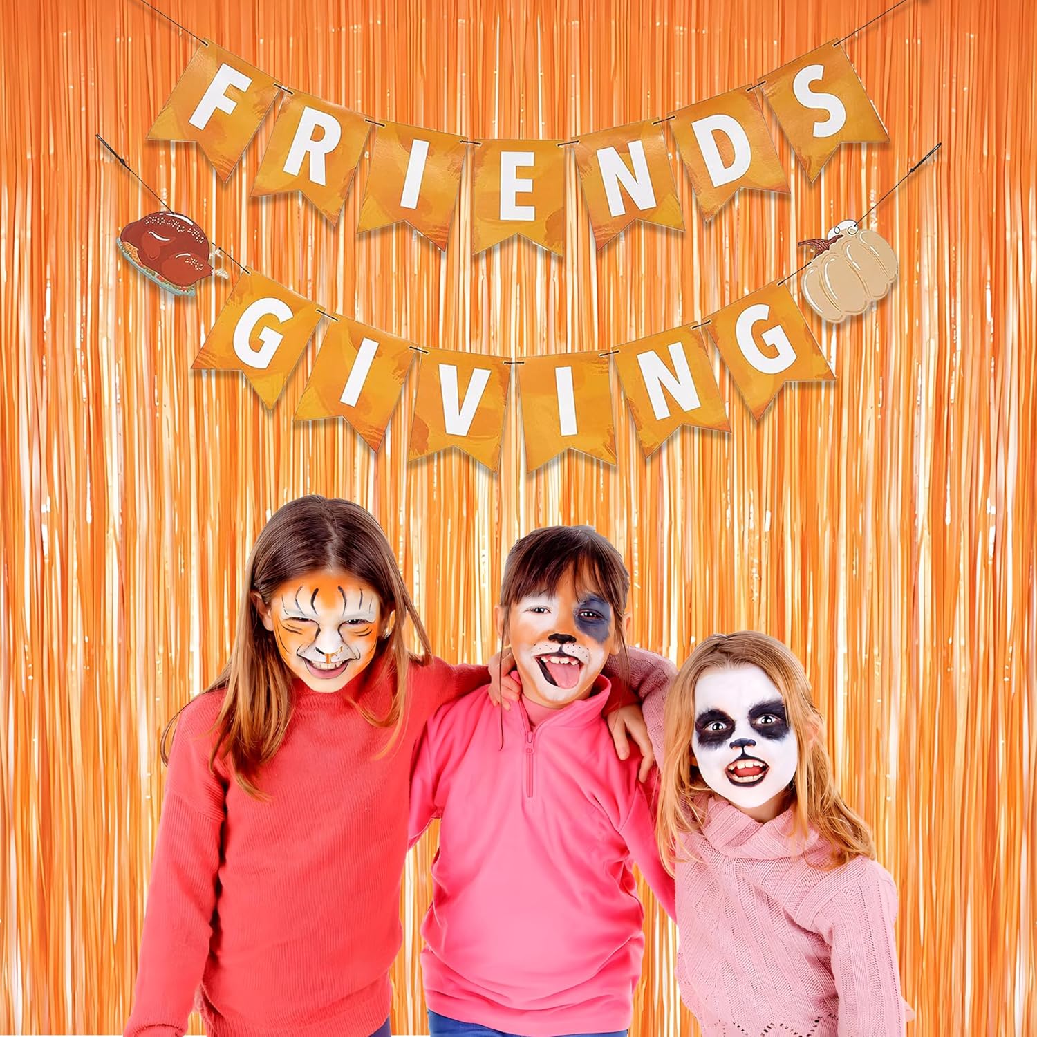 Orange Tinsel Curtain Party Backdrop 2 Pack