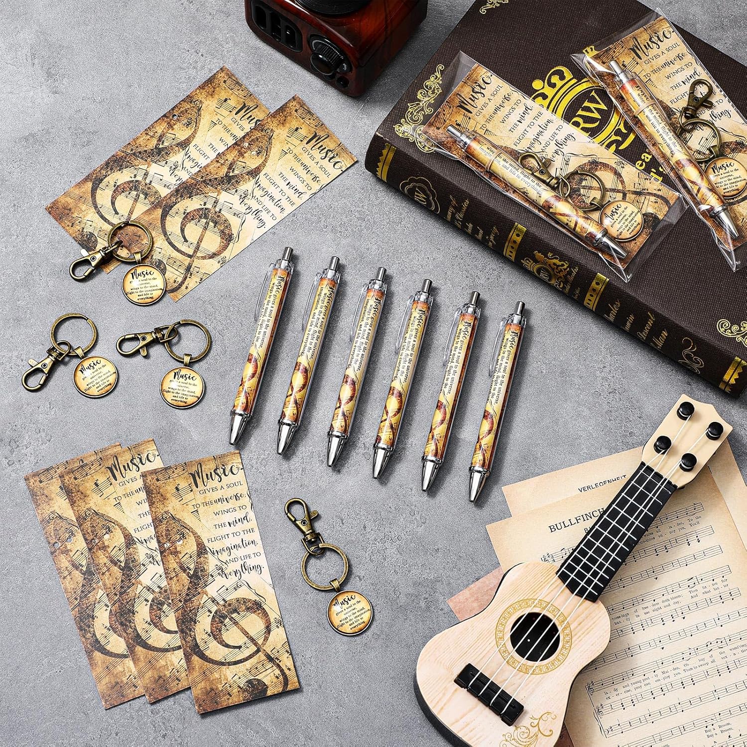 Spakon Music Themed Gift Set with Pens Keychains Bookmarks