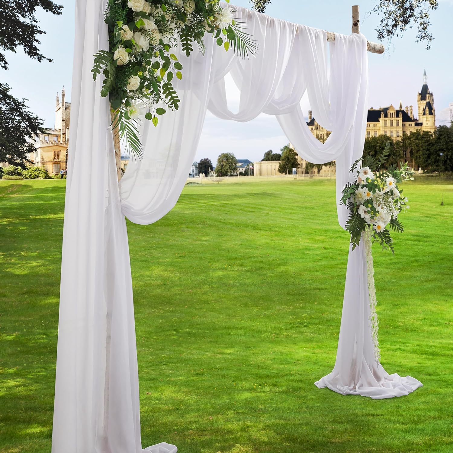VACVELT Wedding Arch Draping Fabric - White Chiffon 1 Panel 30x20ft Backdrop