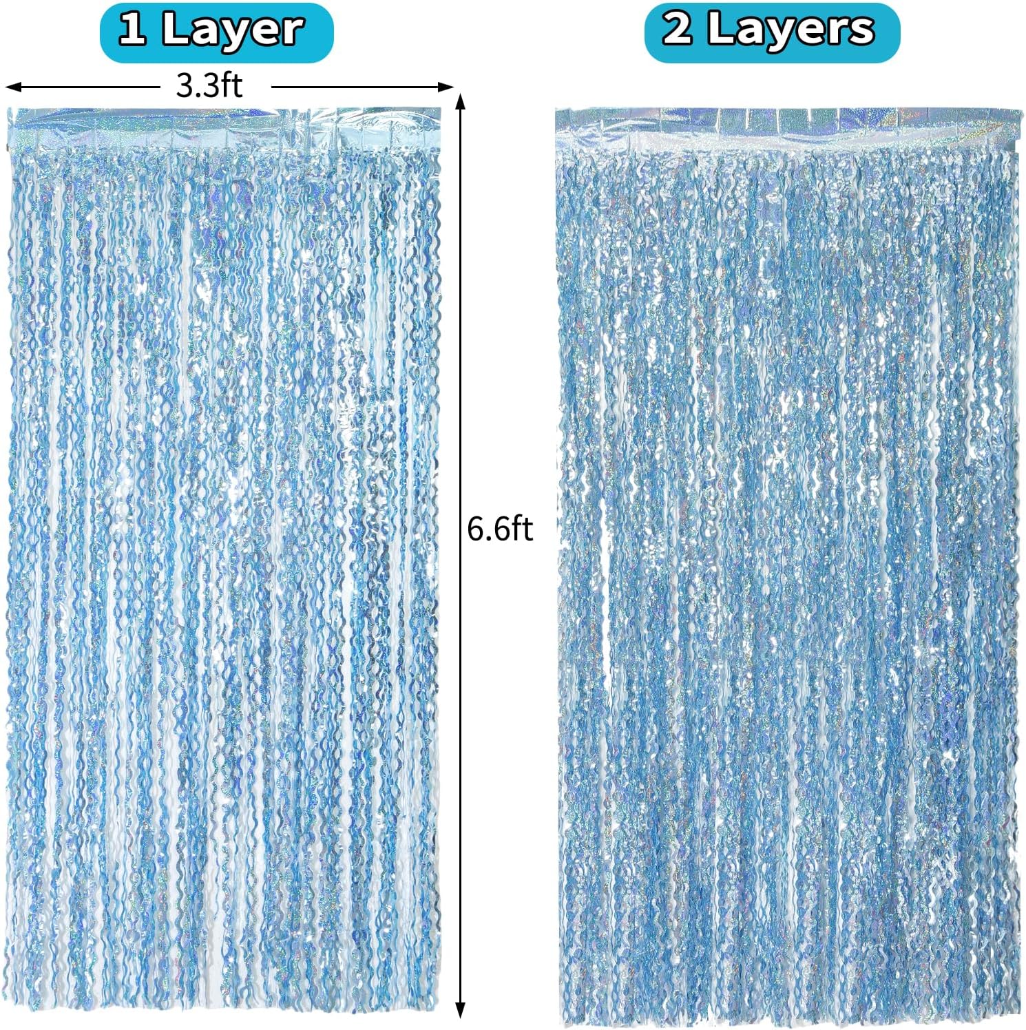 4 Pack Wavy Blue Foil Backdrop Streamers for Parties