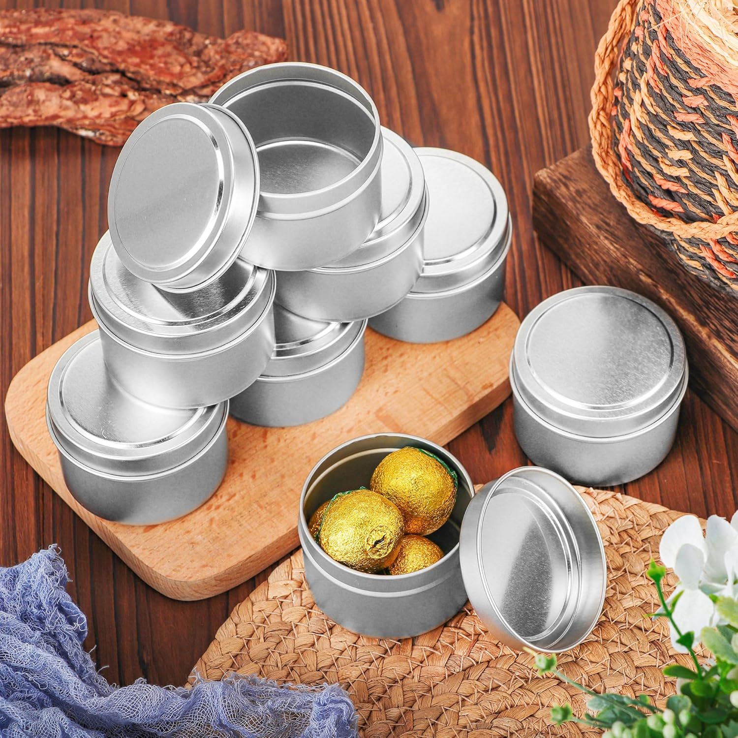 24 Pack Silver Candle Tins with Lids Candle Making Jars for DIY