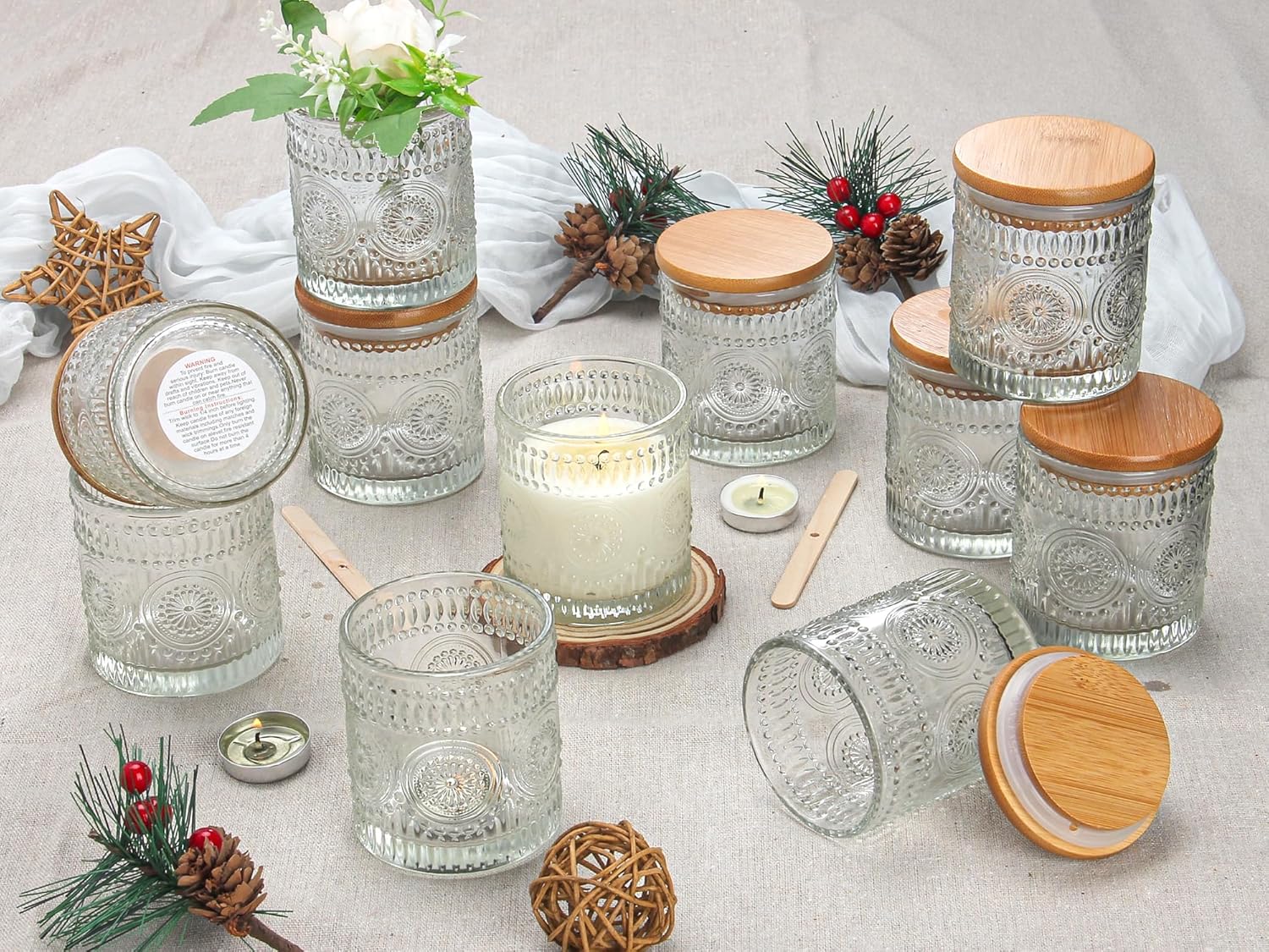 Christmas Candle Jars With Lids 12-Pack Reusable Containers