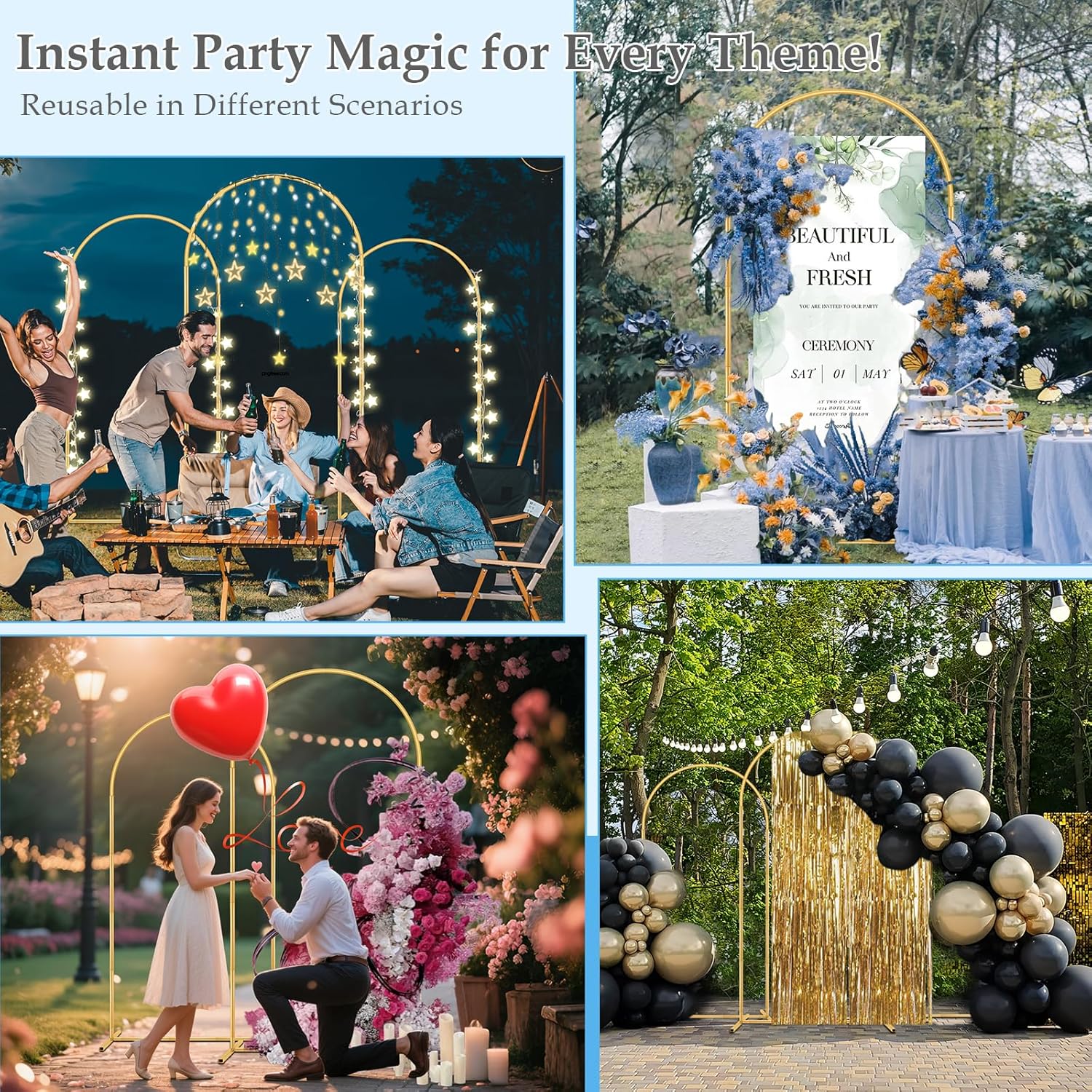 Gold Balloon Arch Stand Set of 3 6FT 66FT 72FT