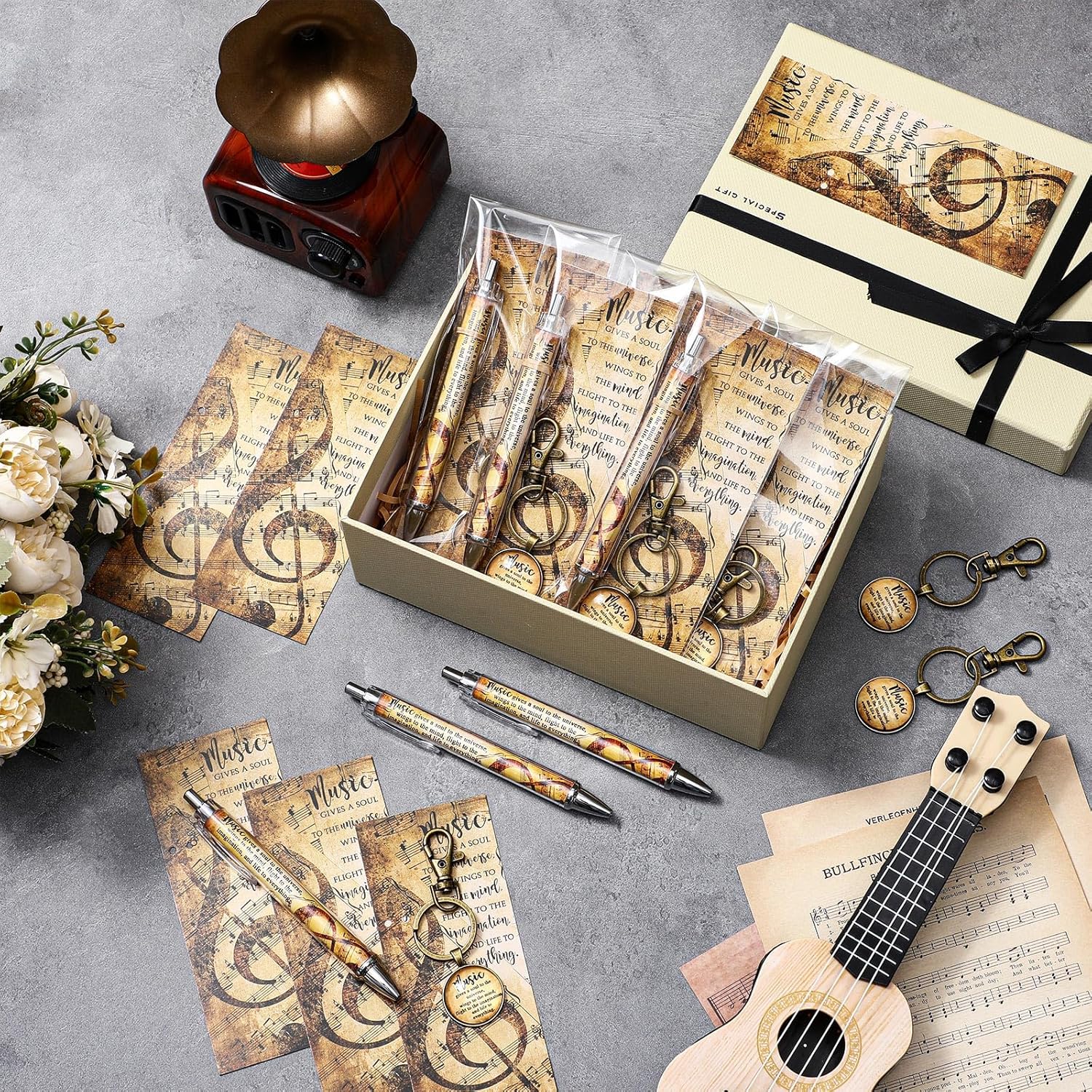 Spakon Music Themed Gift Set with Pens Keychains Bookmarks