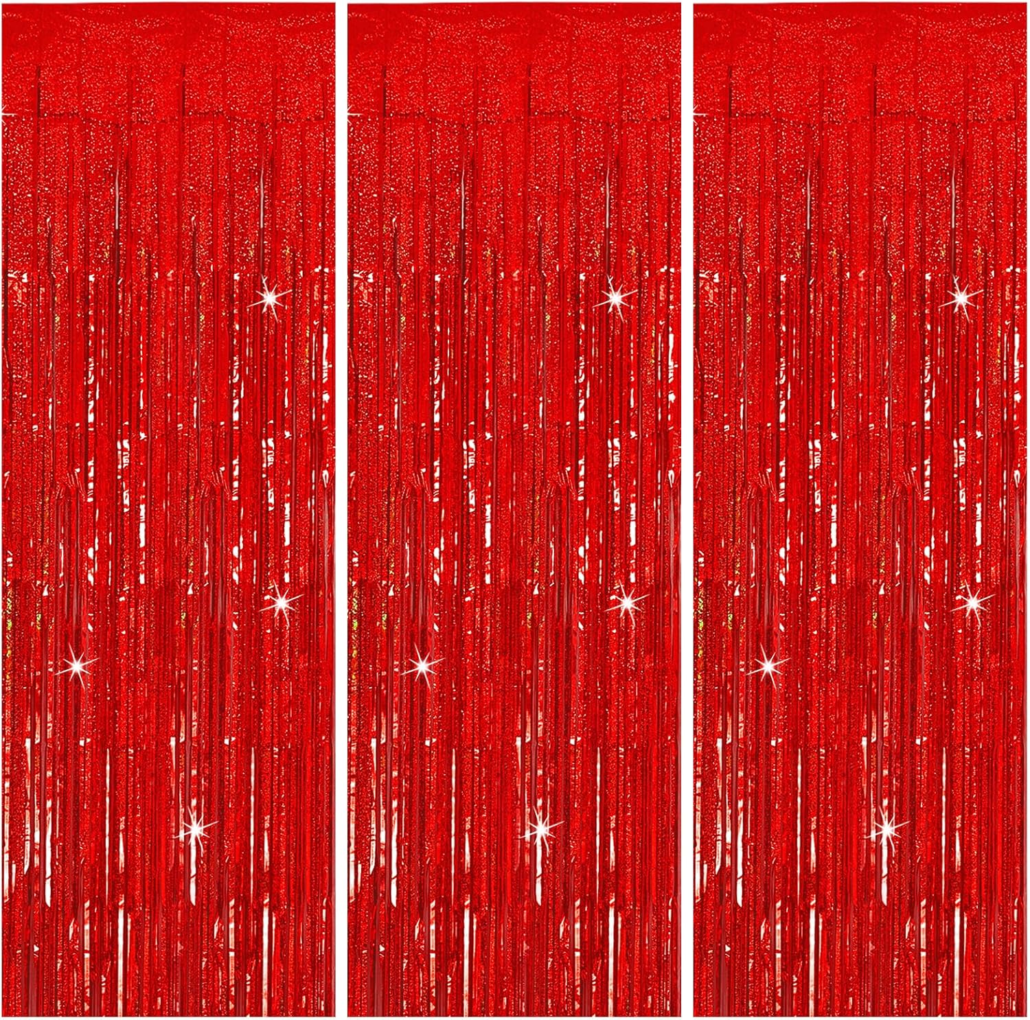 3 Pack Red Foil Fringe Party Backdrop Curtains