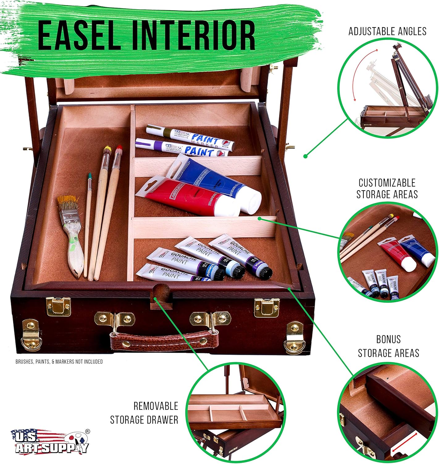 US Art Supply Large Walnut French Easel with Drawer and Palette