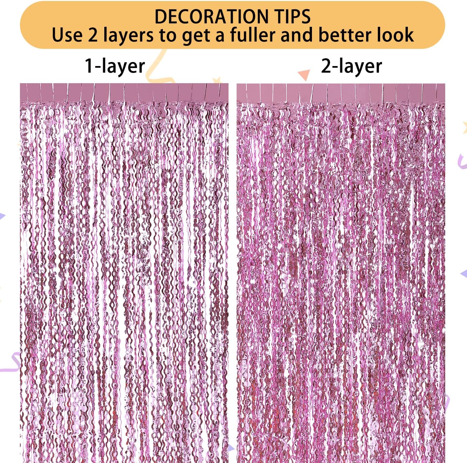 Foil Fringe Curtain Pink Wavy 33 x 66 Feet Pack of 3