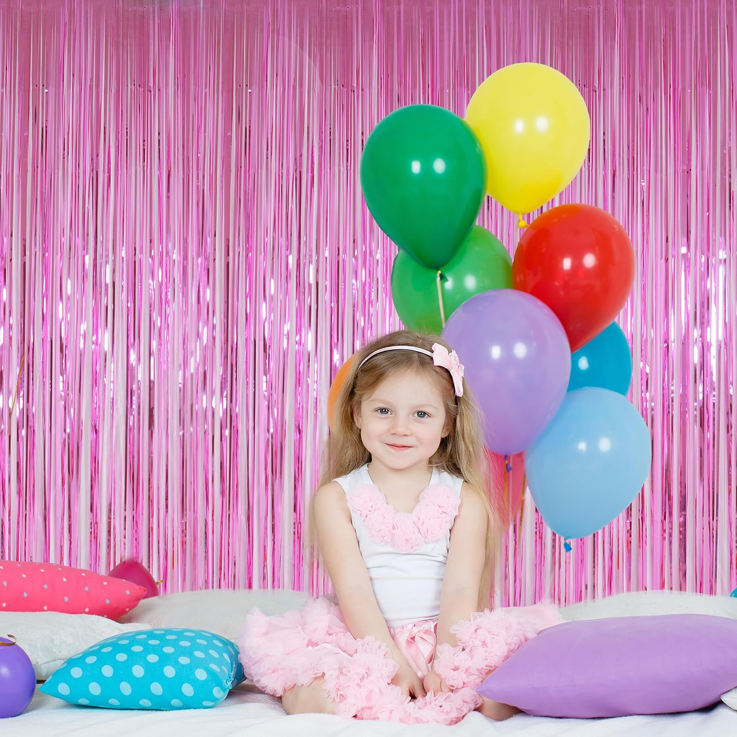 Pink Foil Fringe Curtains Tinsel Backdrop 32 x 8 ft - Pack of 2