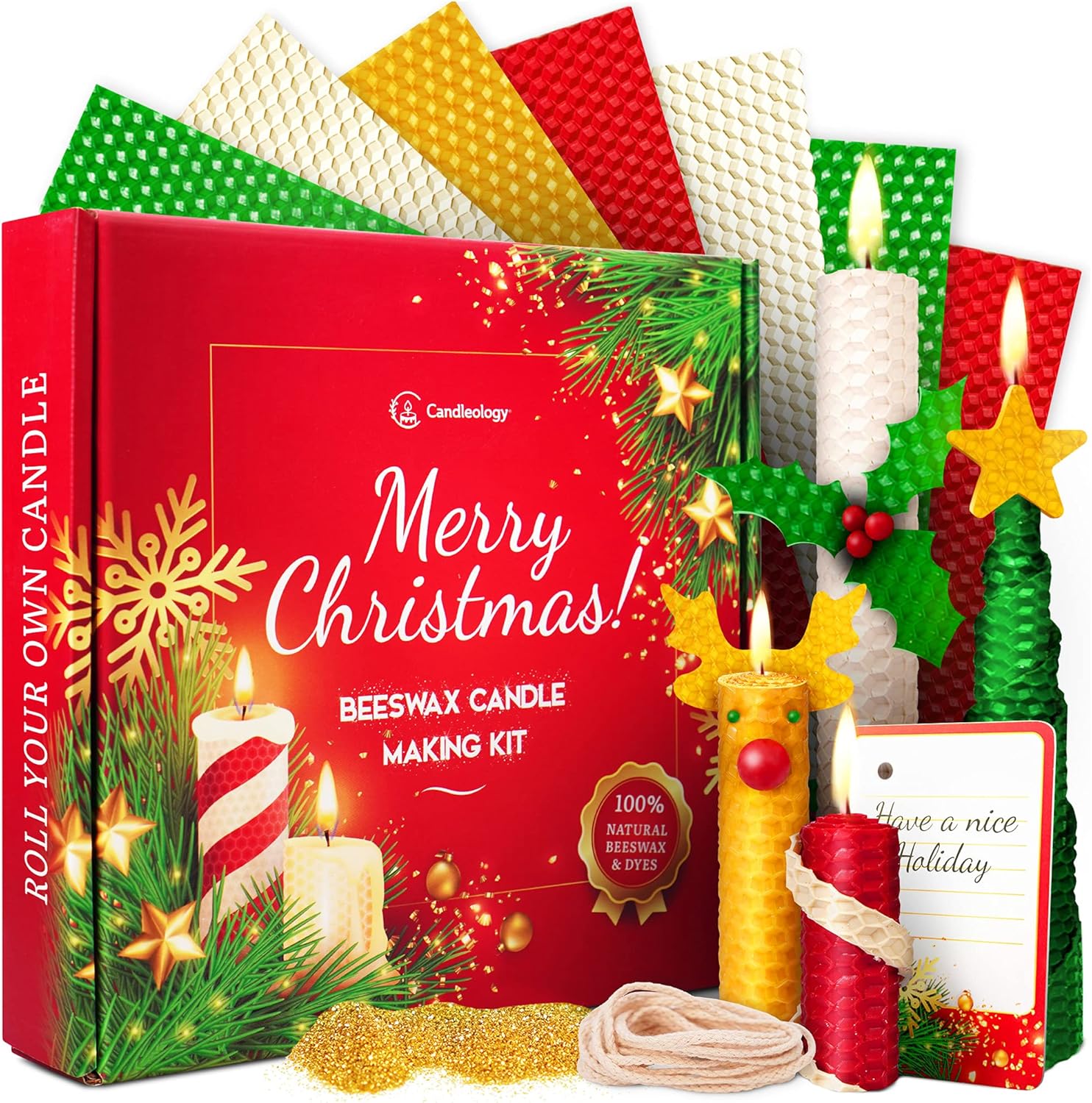 Christmas Candle Rolling Kit - DIY Beeswax Candle Making for All Ages