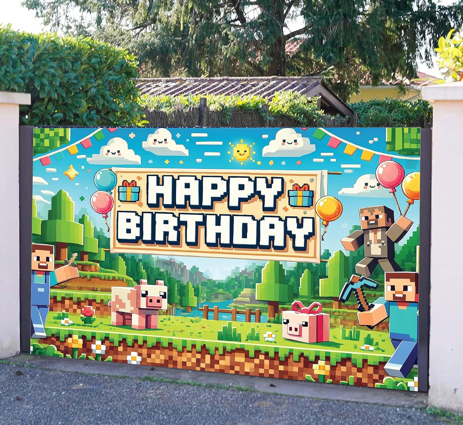 Pixel Gaming Birthday Banner for Boys 5x3ft Decorations