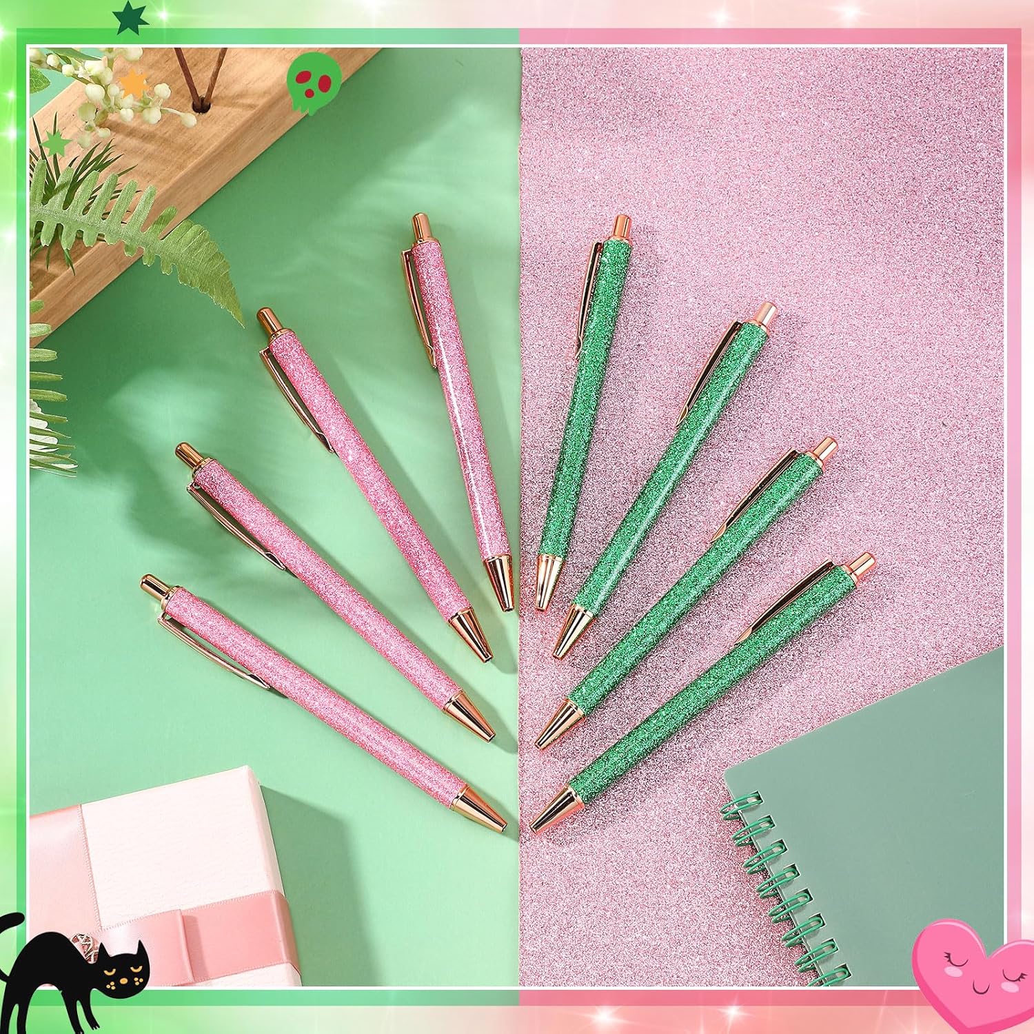 16 Pcs Princess and Witch Glitter Ballpoint Pens