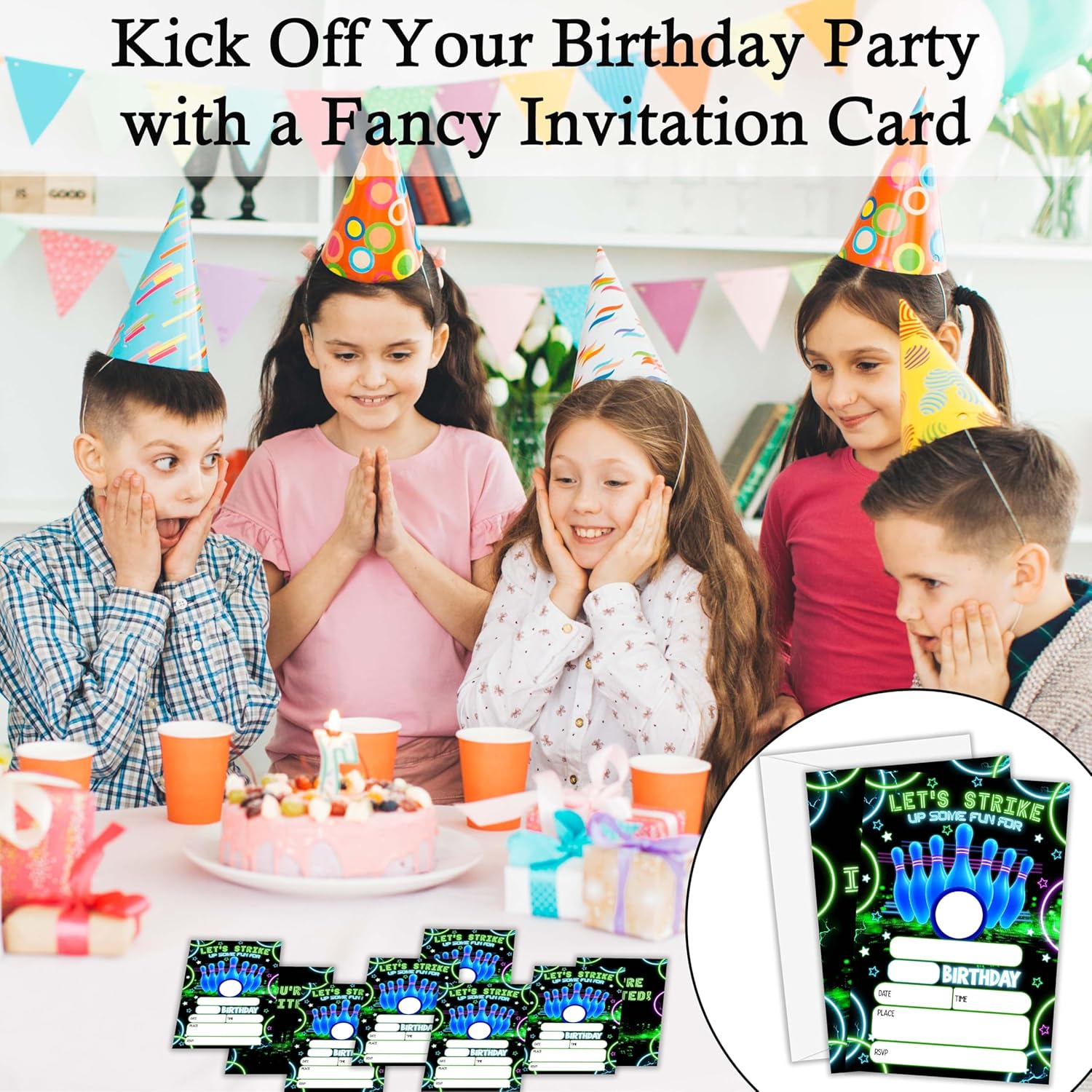 Neon Birthday Invitations for Boys with Envelopes H11