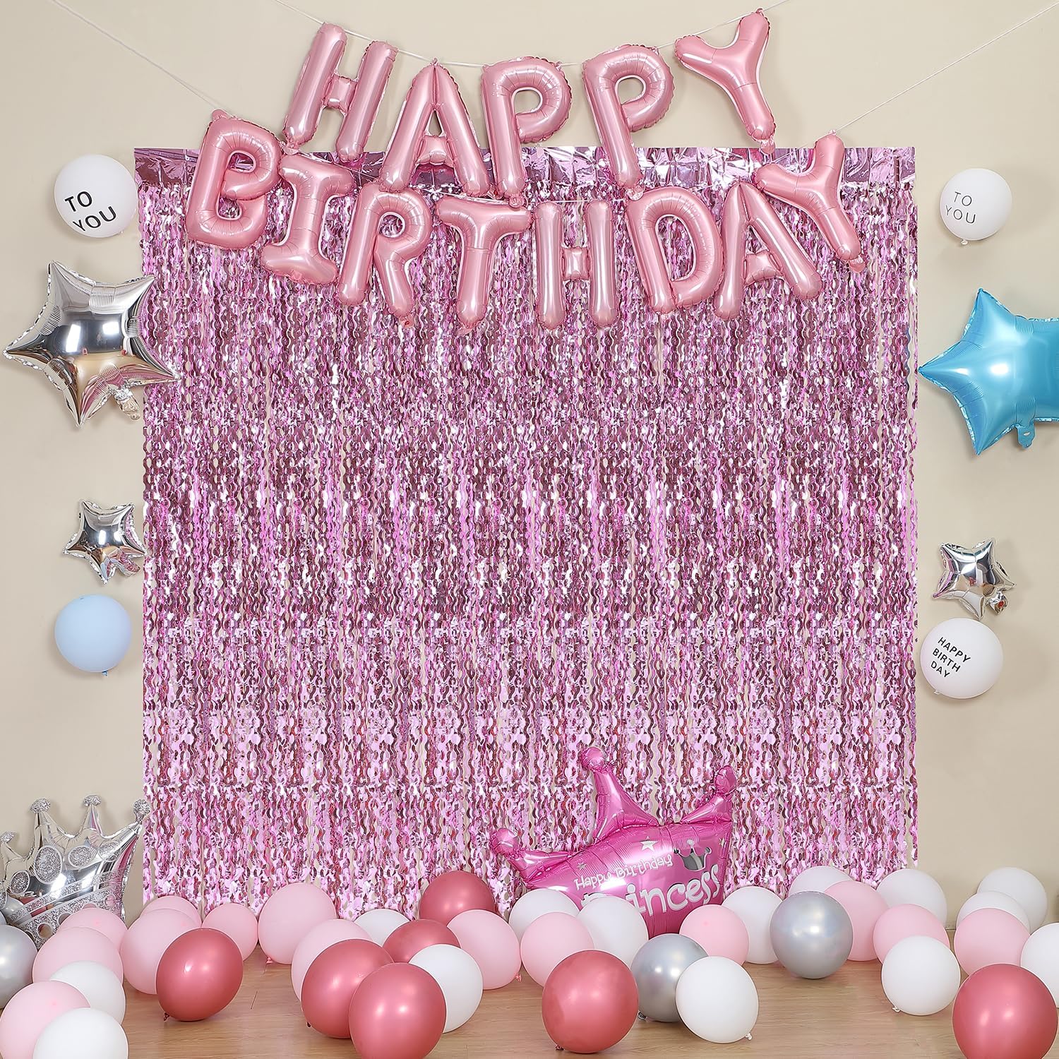 Foil Fringe Curtain Pink Wavy 33 x 66 Feet Pack of 3
