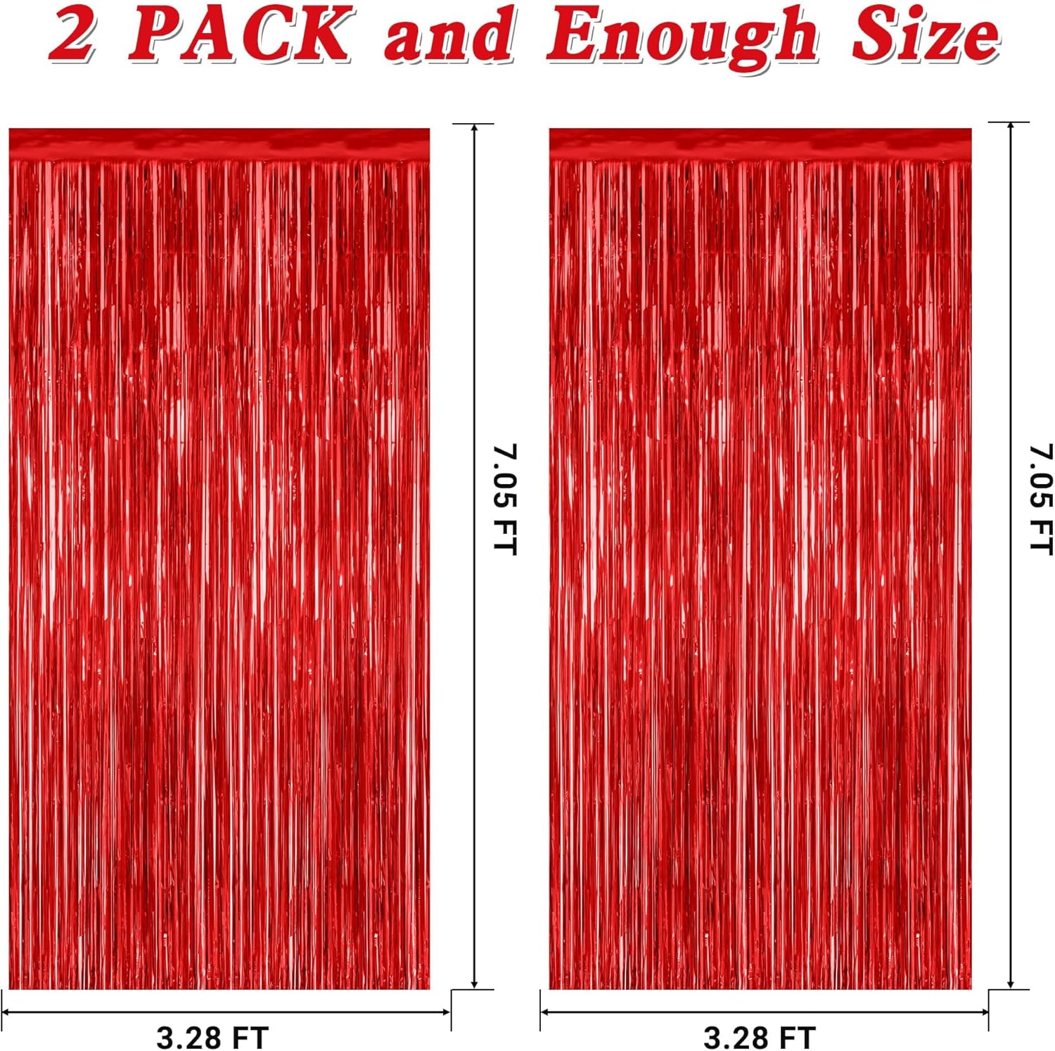 2 Pack Red Tinsel Backdrop Curtains for Wedding and Parties