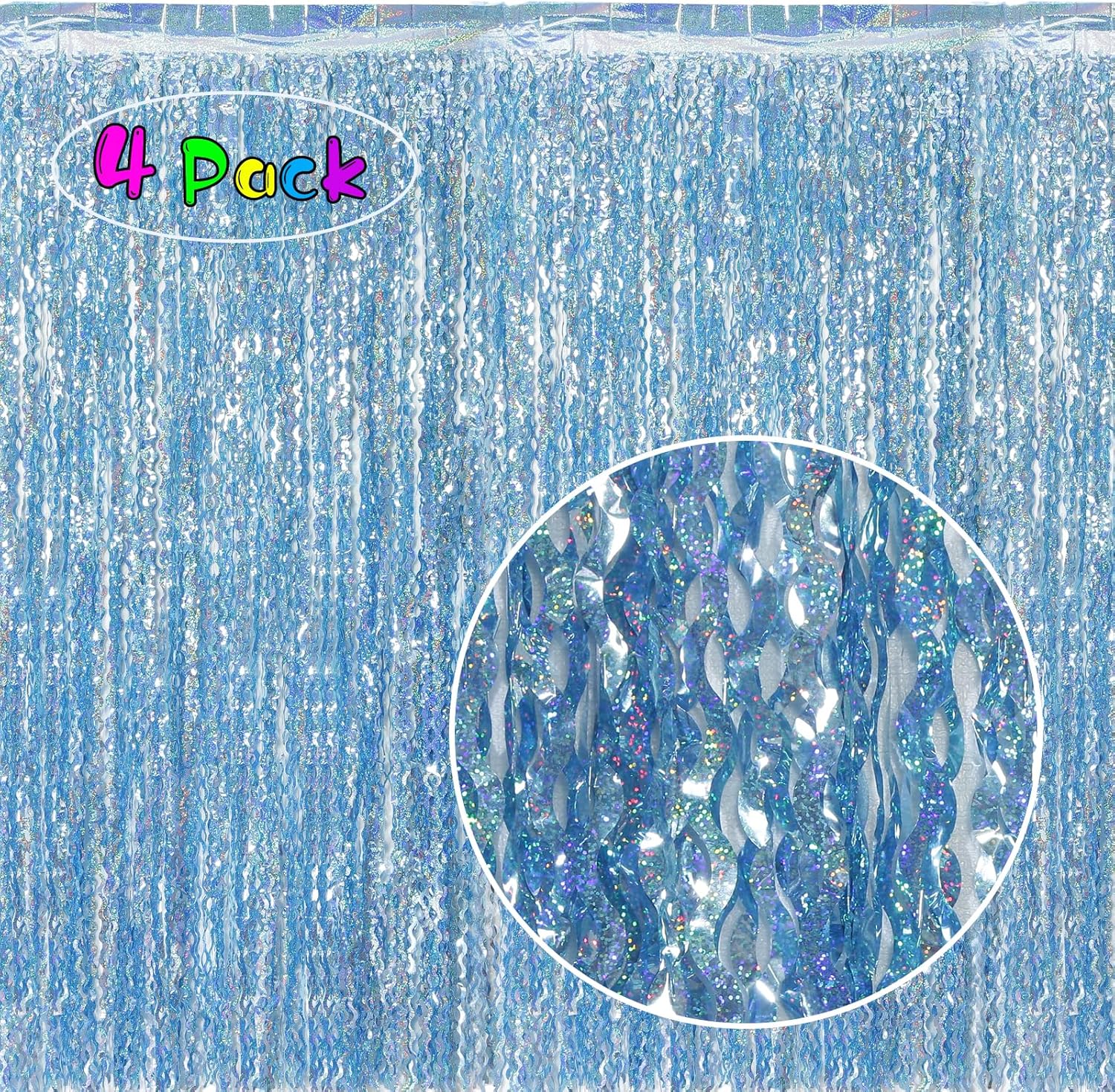 4 Pack Wavy Blue Foil Backdrop Streamers for Parties